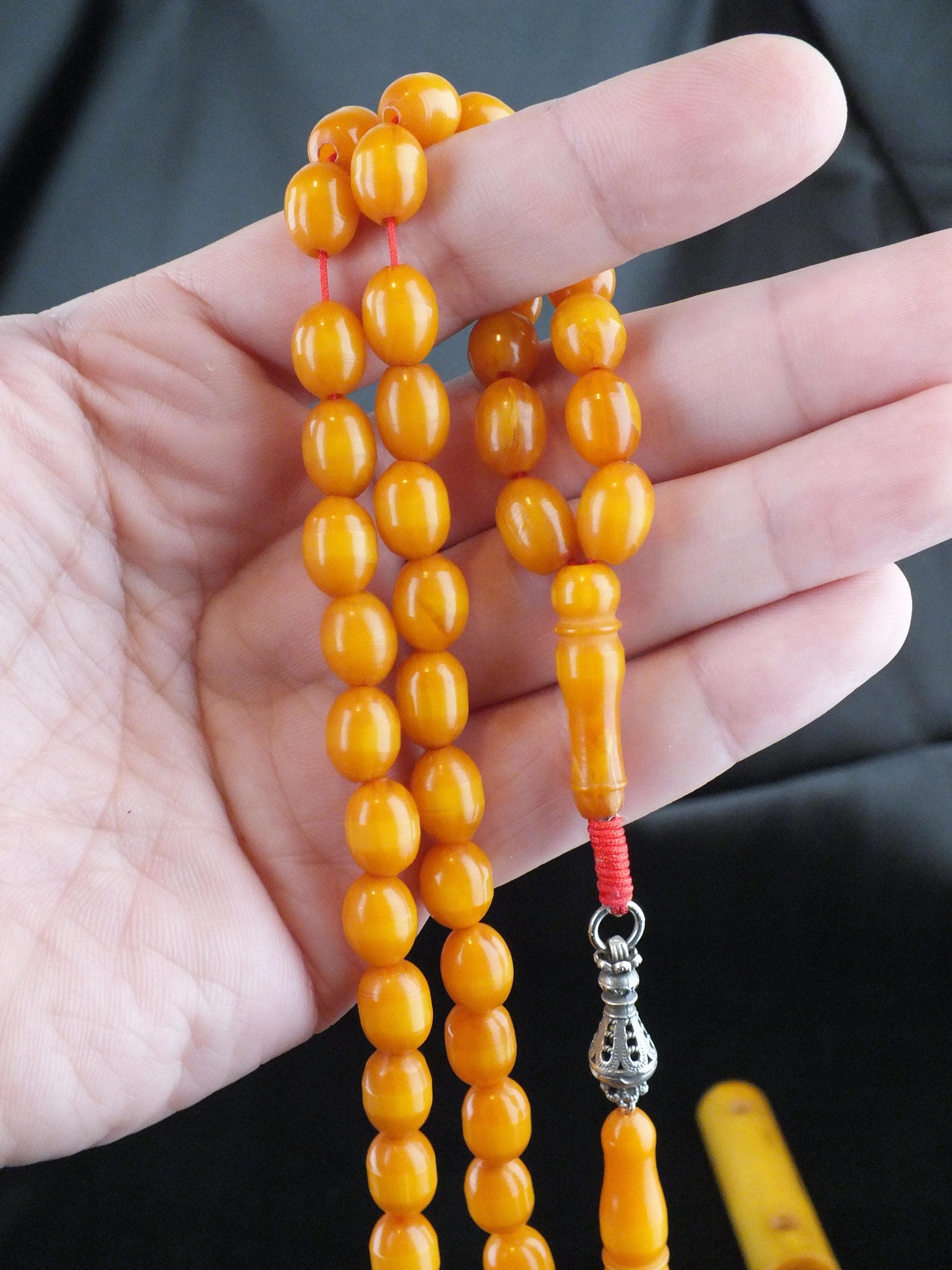 Beautiful antique genuine Bakelite Islamic hand made Rosary  beads  (misbah) with 925 silver antique tassel (shurabba)