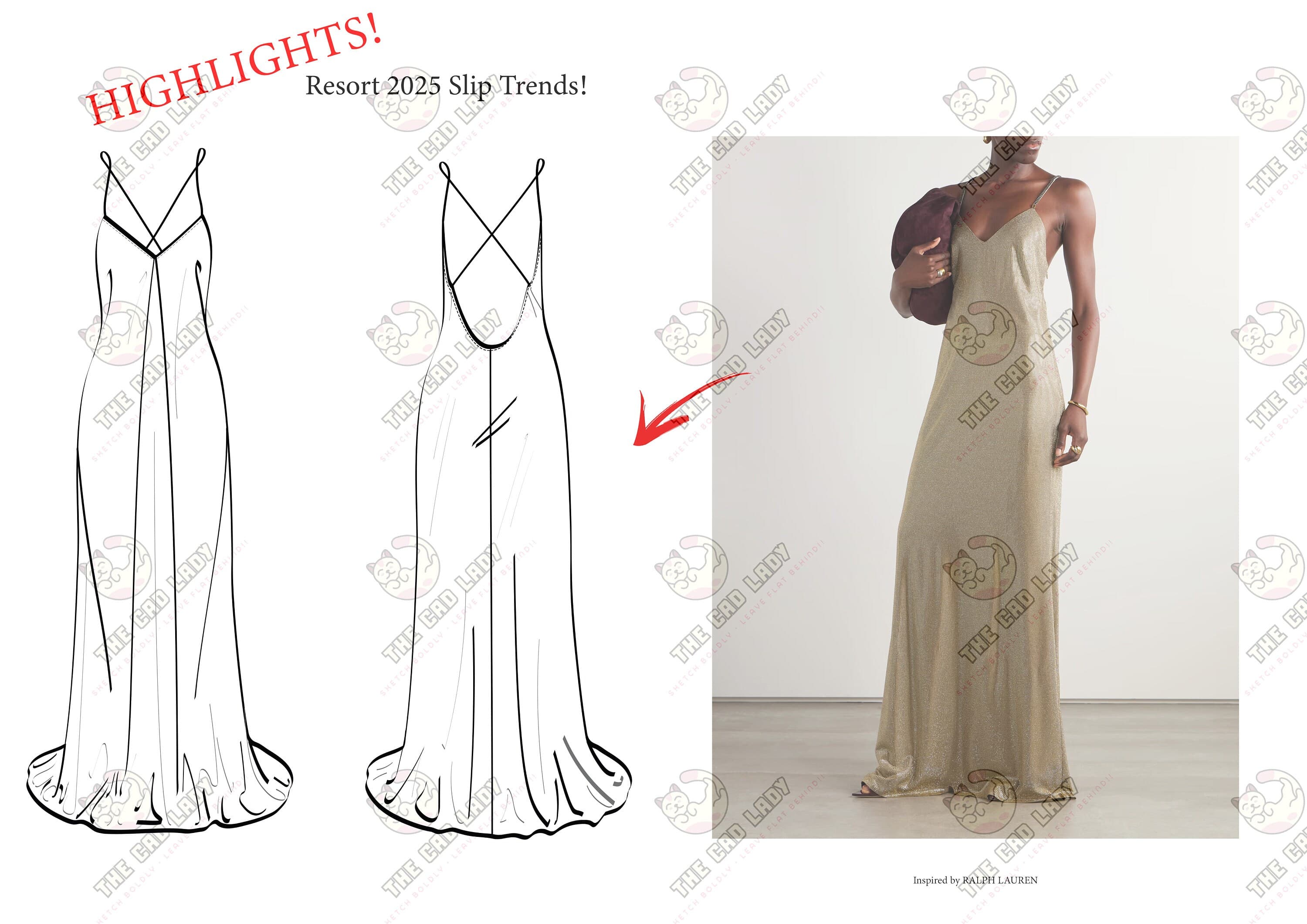 Fashion Flat Sketch Template – Slip Dress CAD Vector (ai, png, pdf) Digital Download - image 3