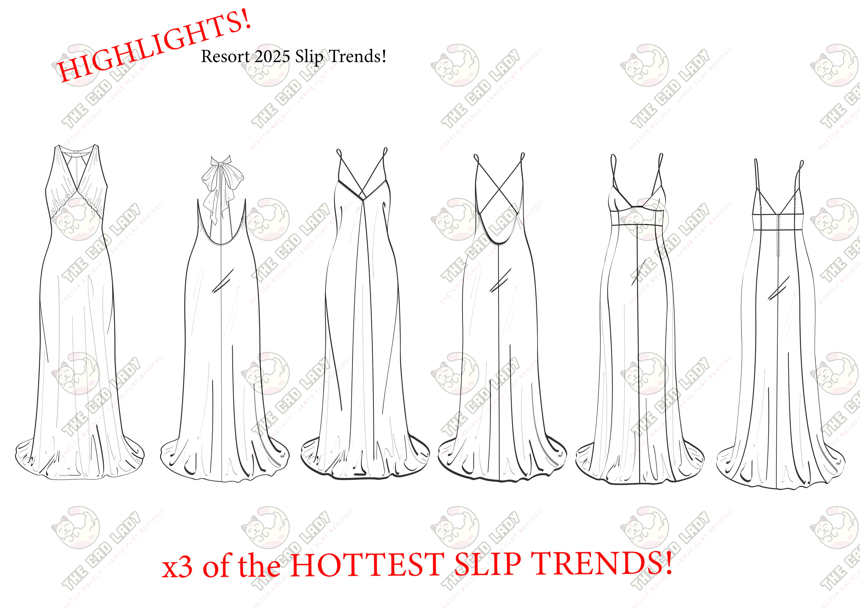 Fashion Flat Sketch Template – Slip Dress CAD Vector (ai, png, pdf) Digital Download