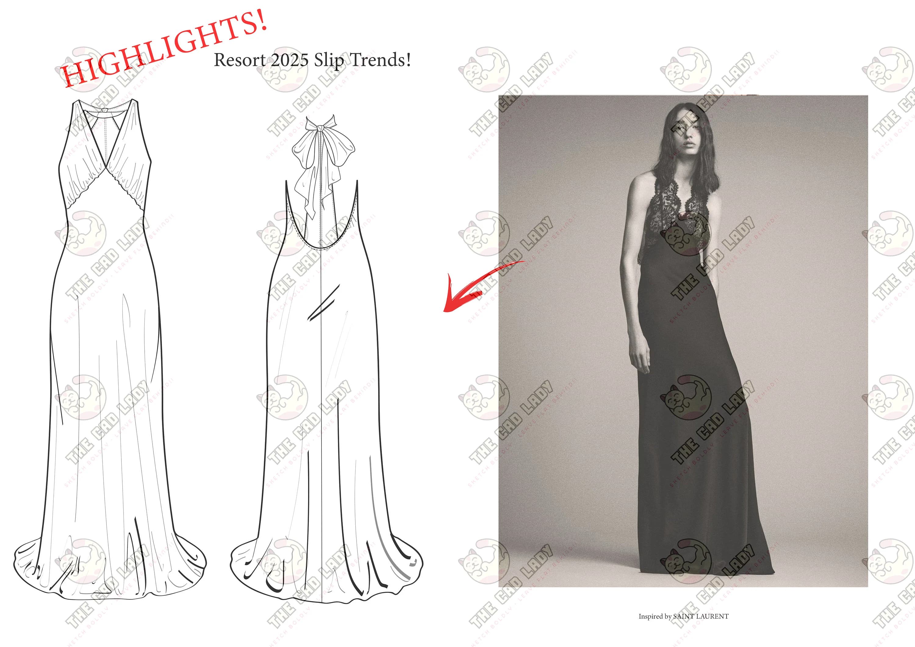 Fashion Flat Sketch Template – Slip Dress CAD Vector (ai, png, pdf) Digital Download - image 2