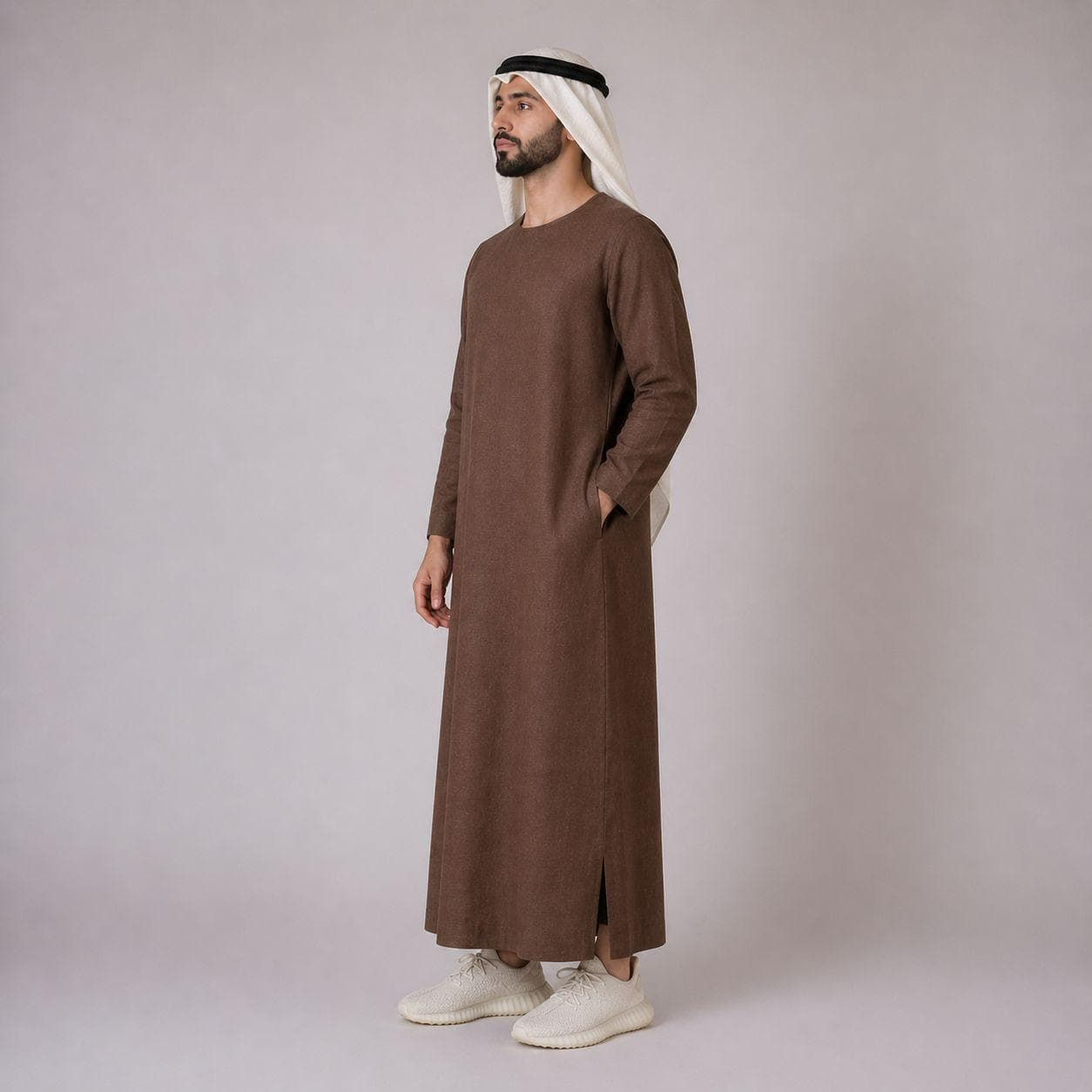 Belgian Linen Men's Thobe - Chocolate Color - Resort Kaftan Men - Linen Jubba - Omani Dishdasha - image 3