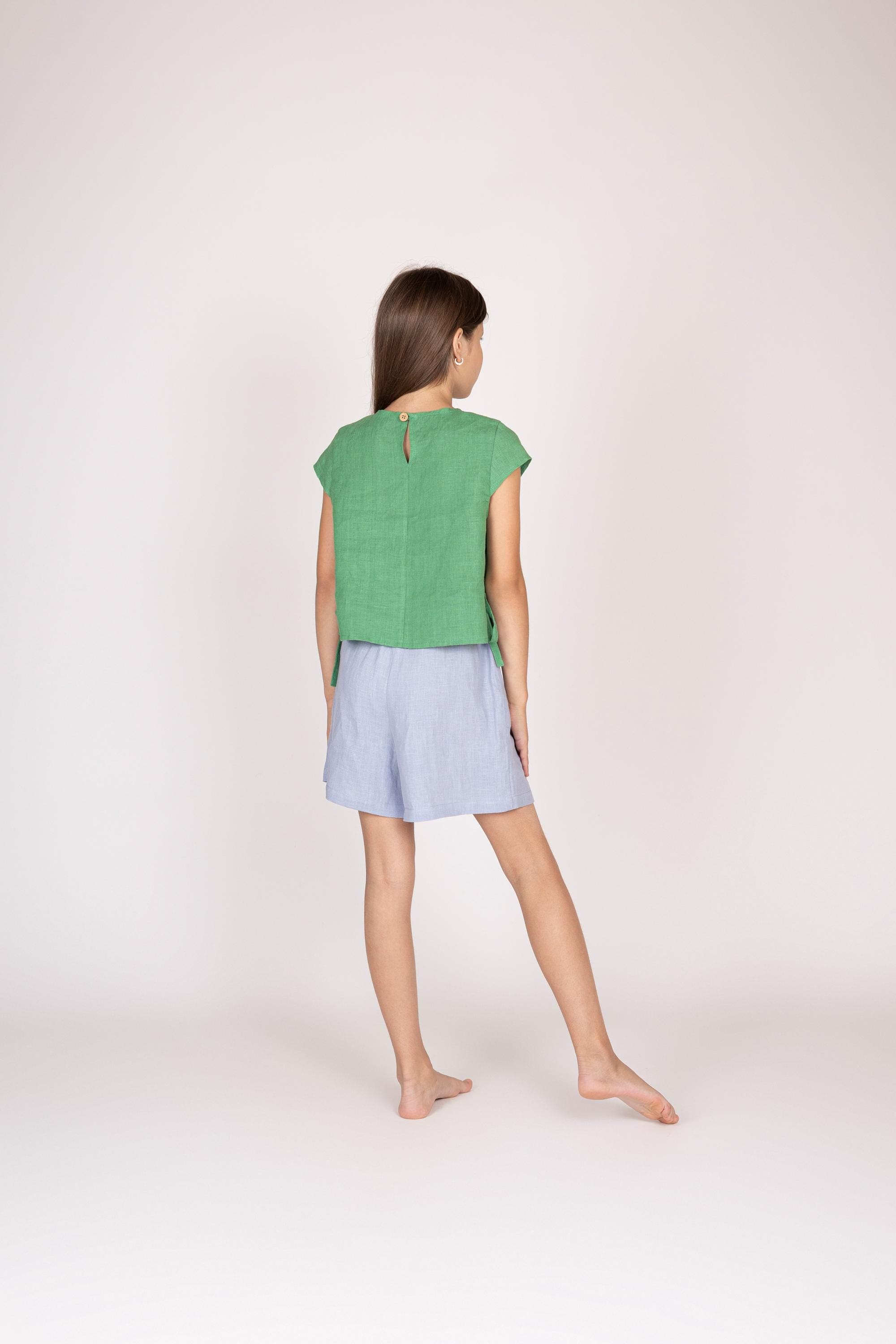Belgian Linen Kids Top - Green Summer Blouse - Natural Flax Fabric - 30 Colors - image 4