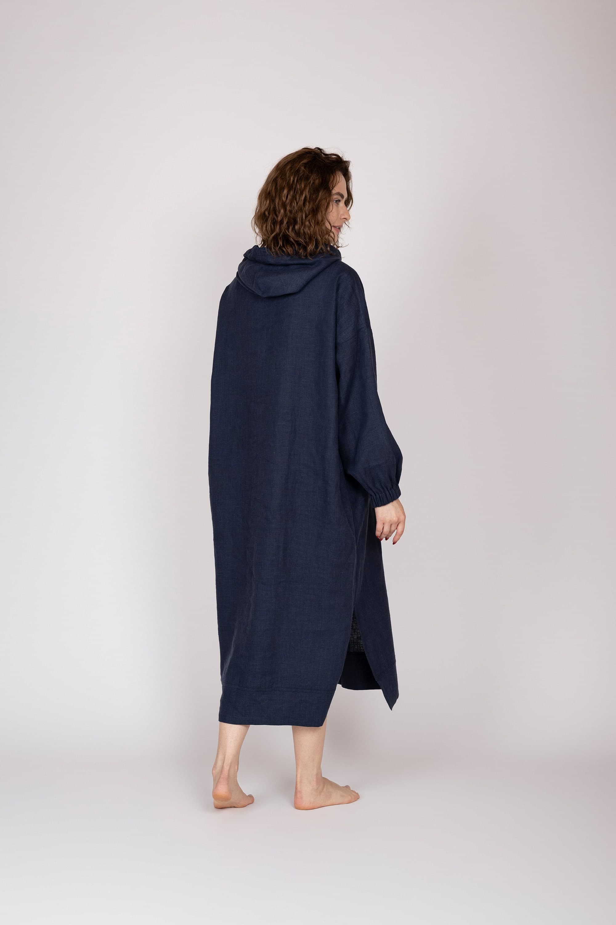 Belgian Linen Hoodie Dress - Stone Washed Long Jersey - Gothic Style Dress - 30 Colors - image 4