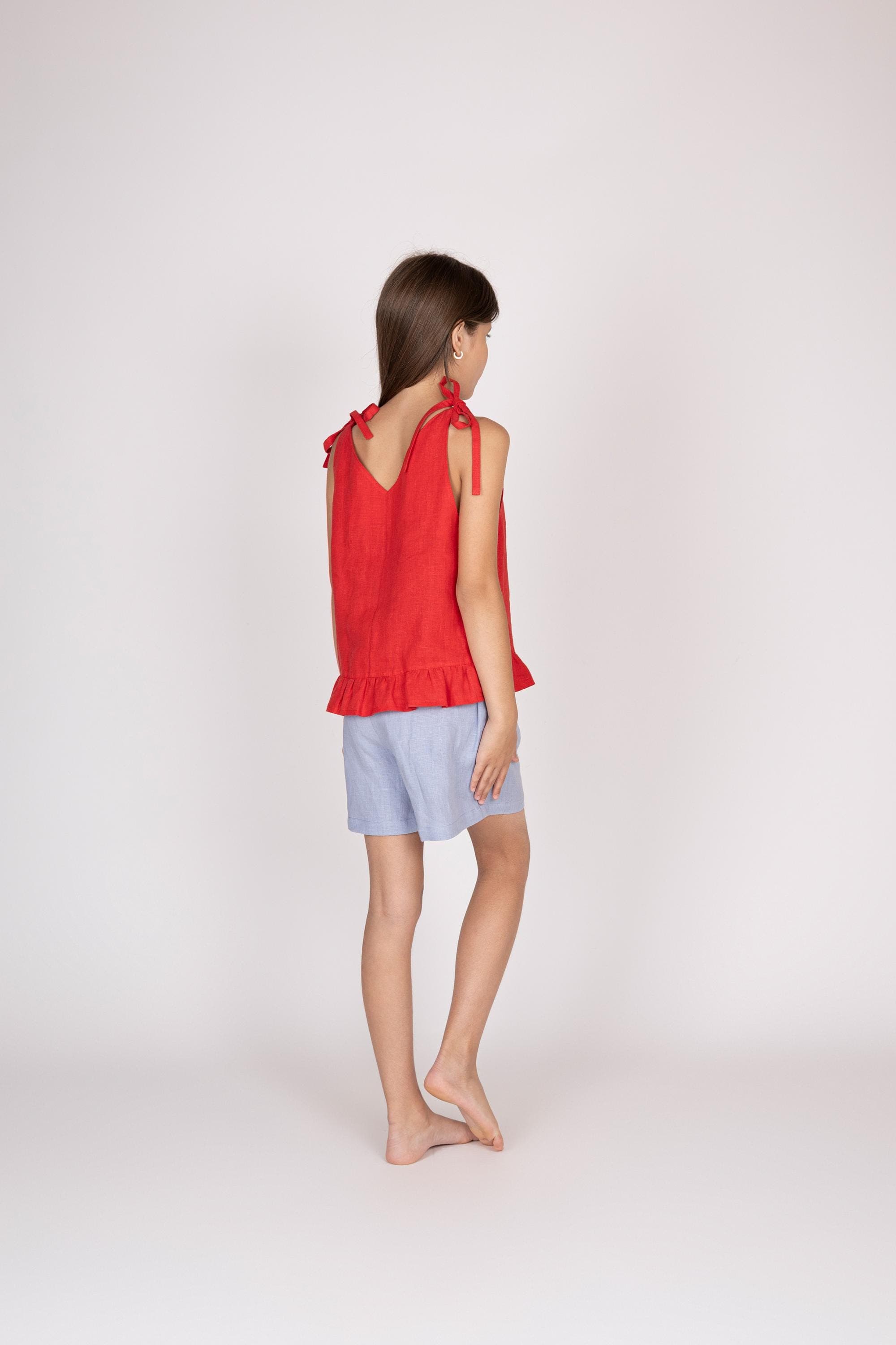 Belgian Linen Kid's Top - Sleeveless Summer Shirt - Bows on Shoulders - 30 Colors - image 4