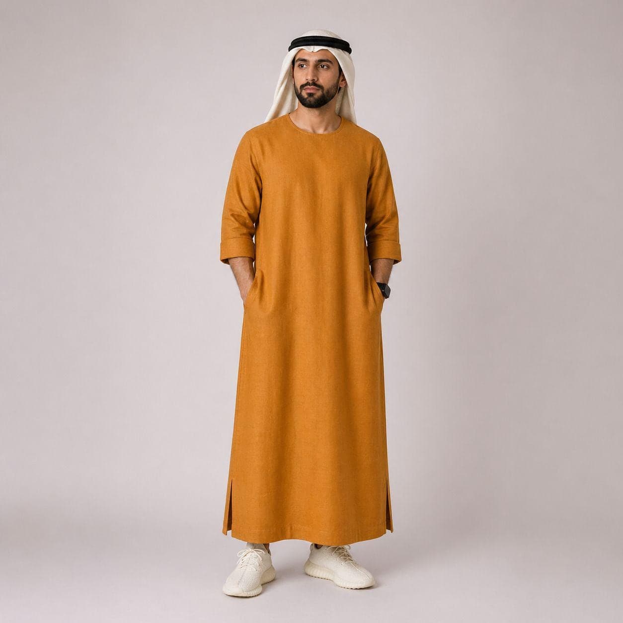 Belgian Linen Men's Kaftan - Golden Thobe - Traditional Islamic Menswear - Linen Jubba - 30 Colors - image 3