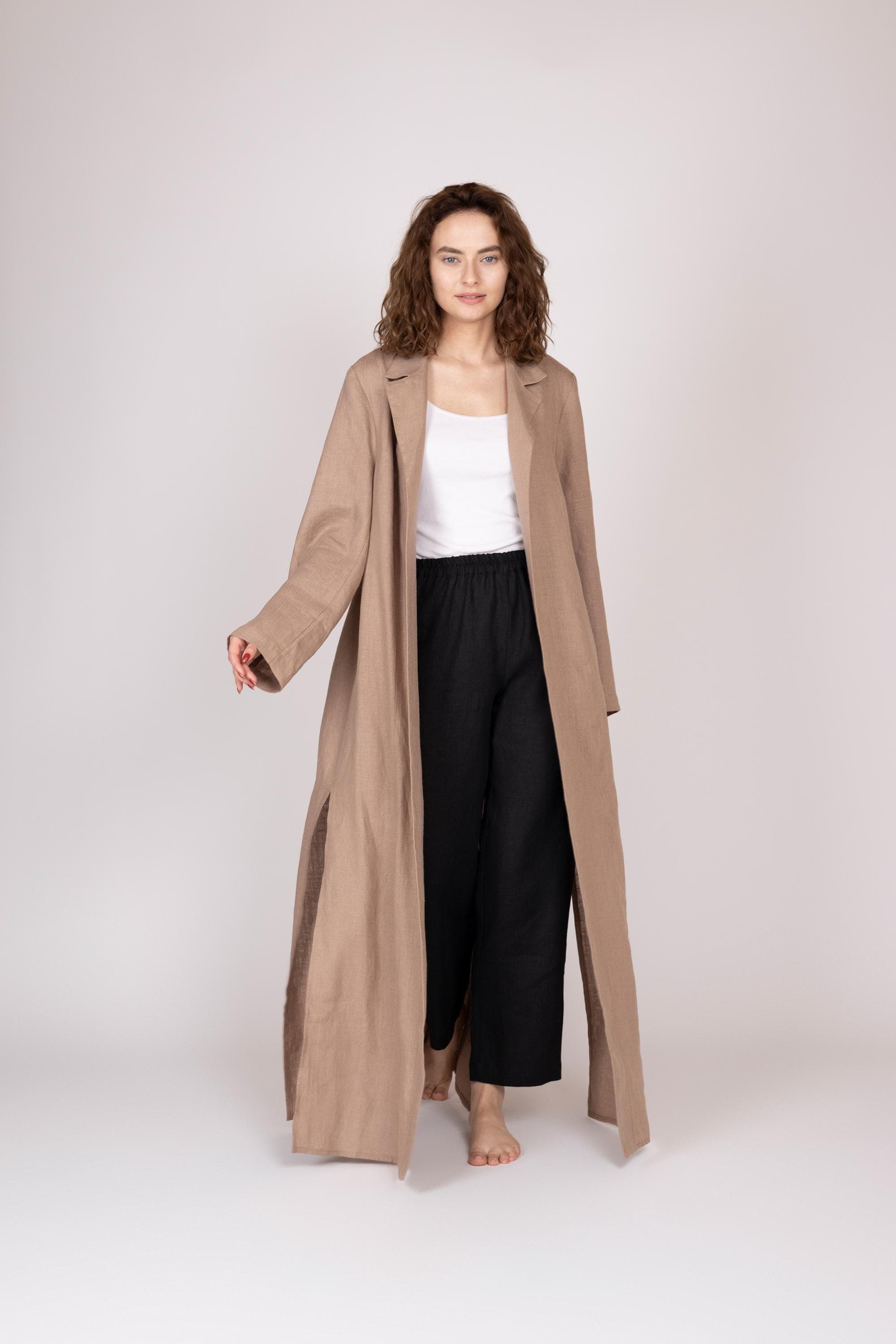 Belgian Linen Women Coat - Long Women's Flax Coat - Trench Coats for Girls - 30 Colors - image 5