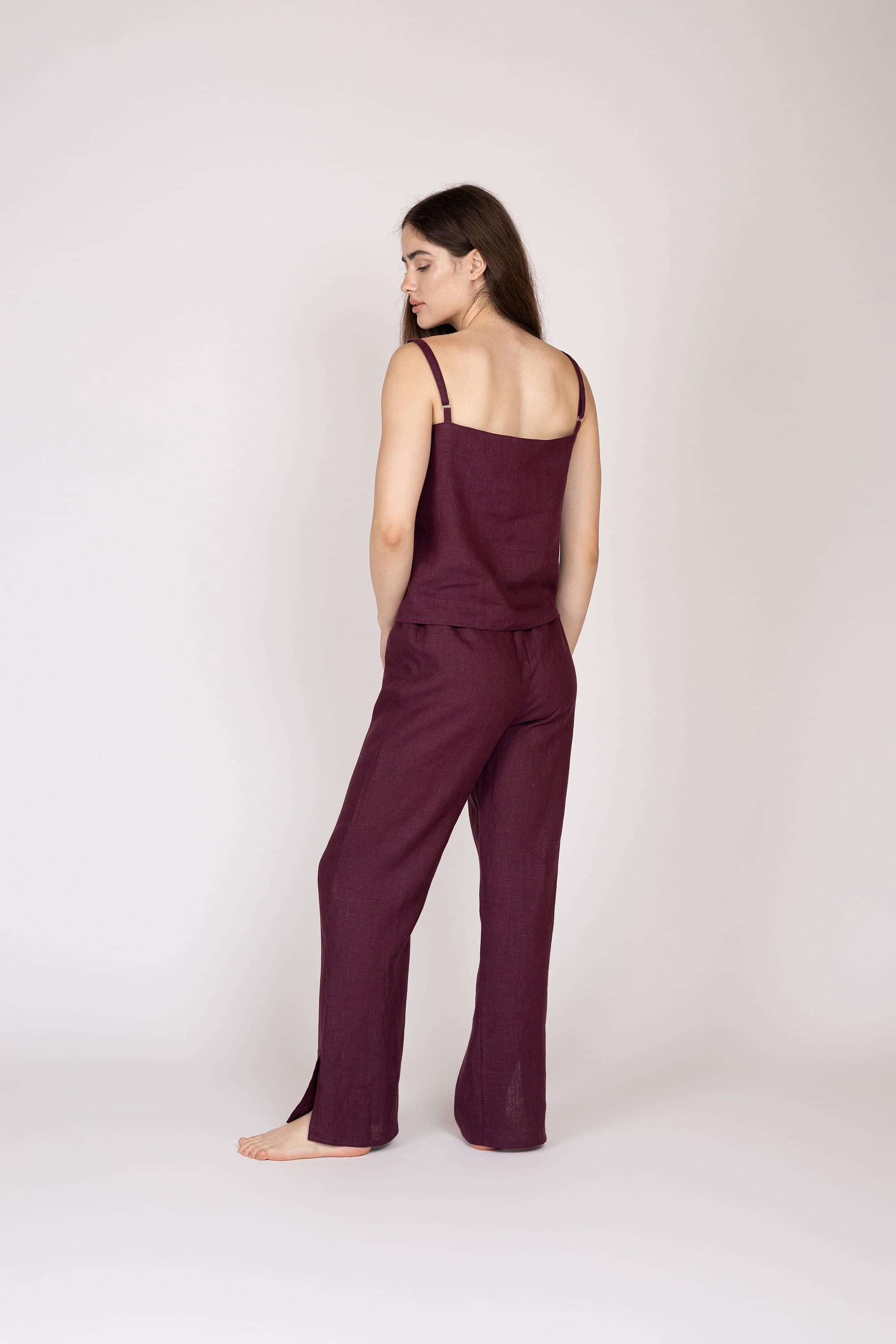 Belgian Linen Women's Casual Set - Flax Matching Top & Bottom Girls - Modern Design - 30 Colors - image 4