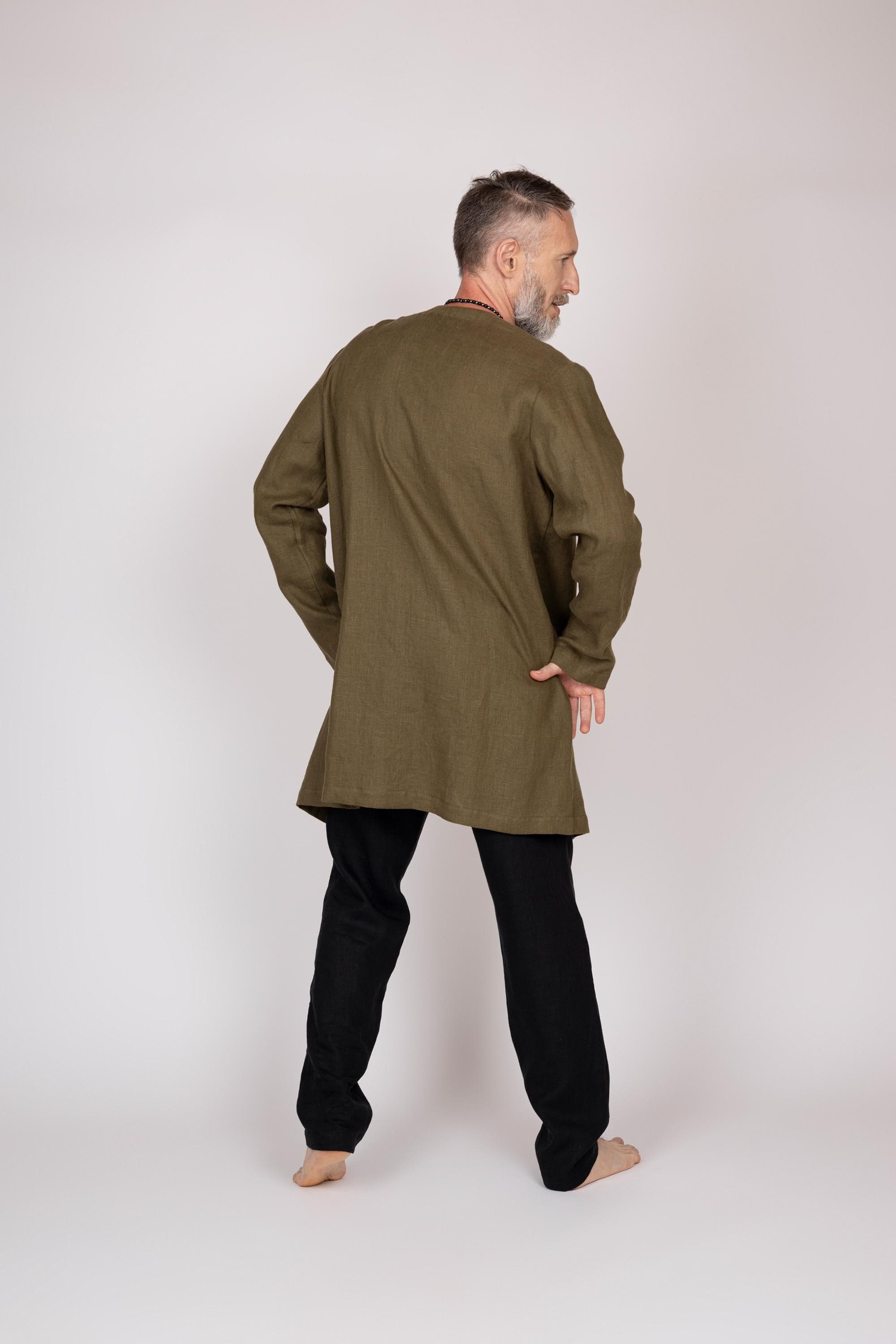 Belgian Linen Men's Coat - Organic Khaki Flax Robe - Spring Jacket for Man - 30 Colors - image 4