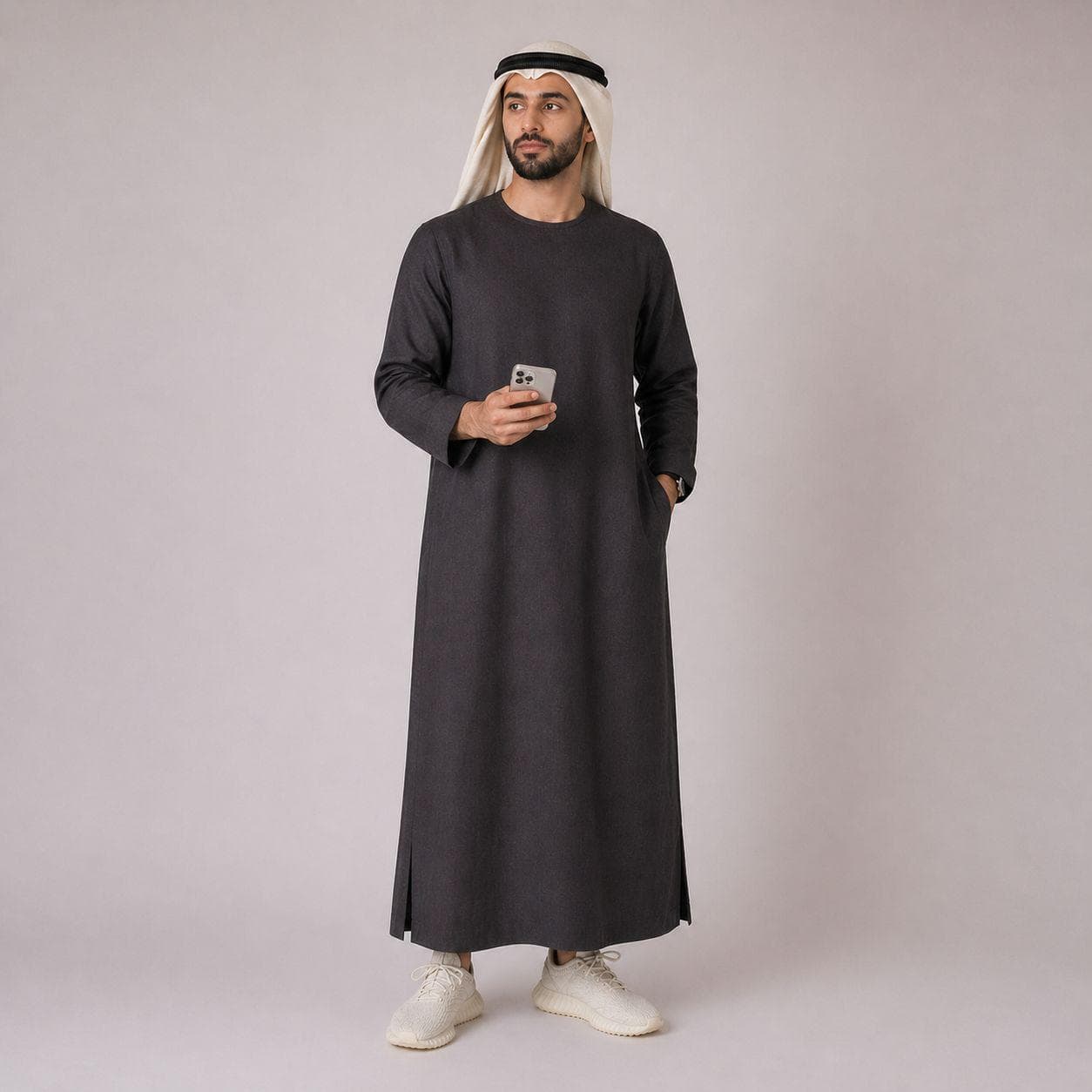 Belgian Linen Men's Thobe - Graphite Color - Linen Jubbah - Long Kurta Men - Gray Thobes - image 4