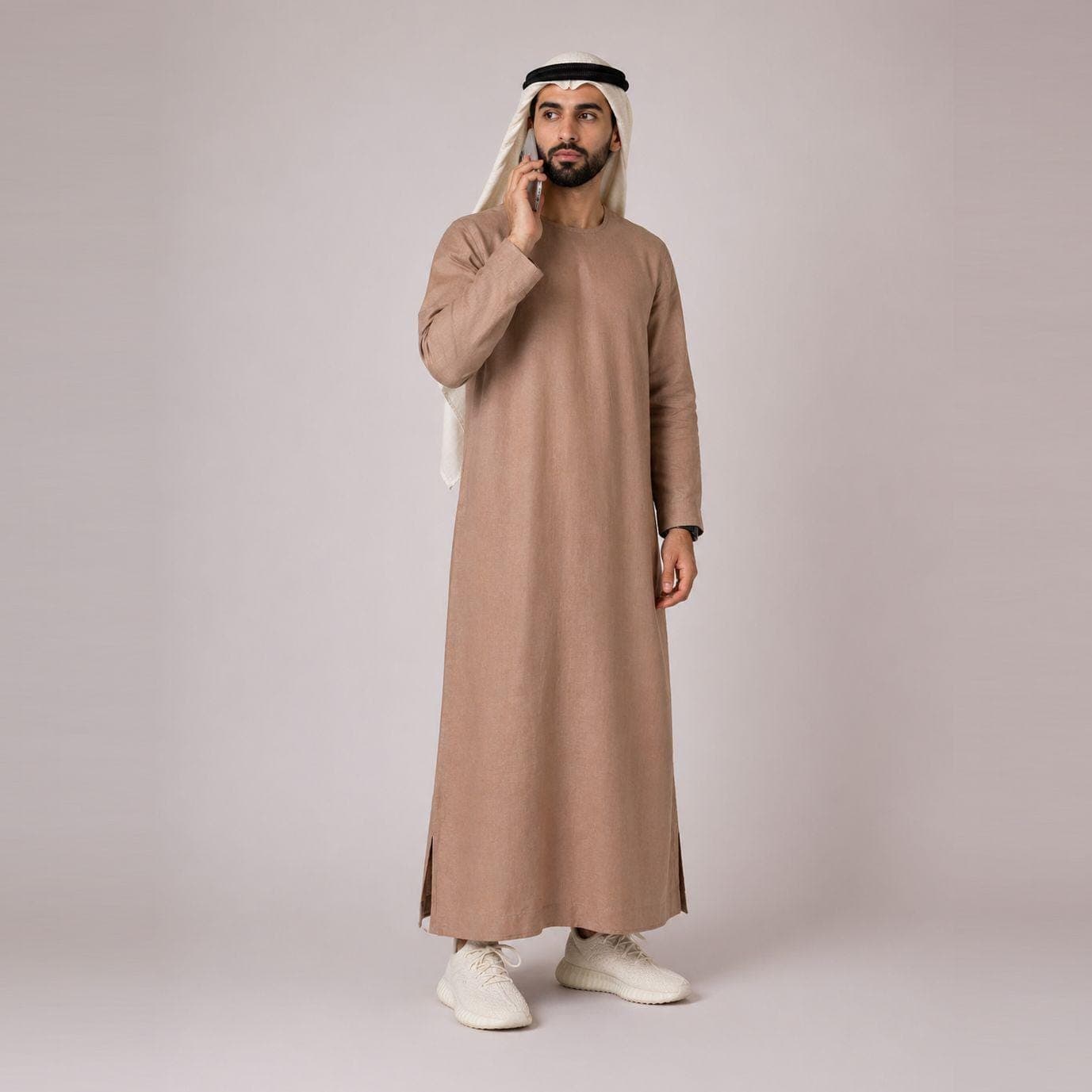 Belgian Linen Men's Thobe - Cappuccino Color - Islamic Kurta - Ethnic Kaftan - Wedding Thobe Men