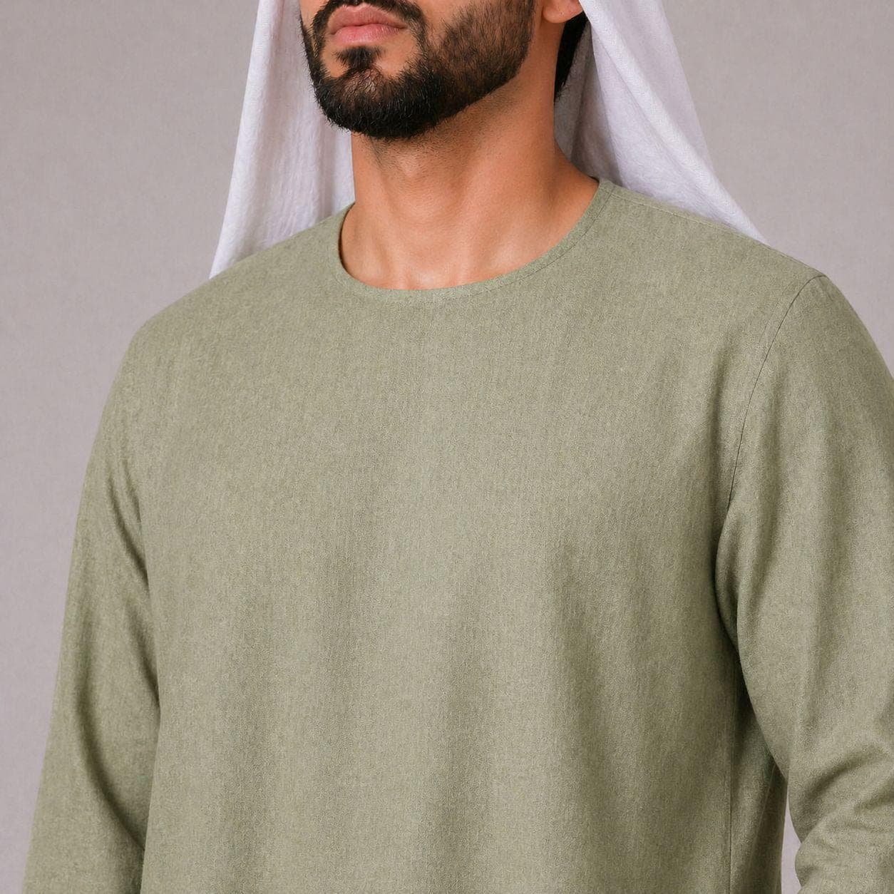 Belgian Linen Men's Thobe - Olive Color - Long Bisht - Plain Linen Kaftan - Urban Kaftans Men - image 4