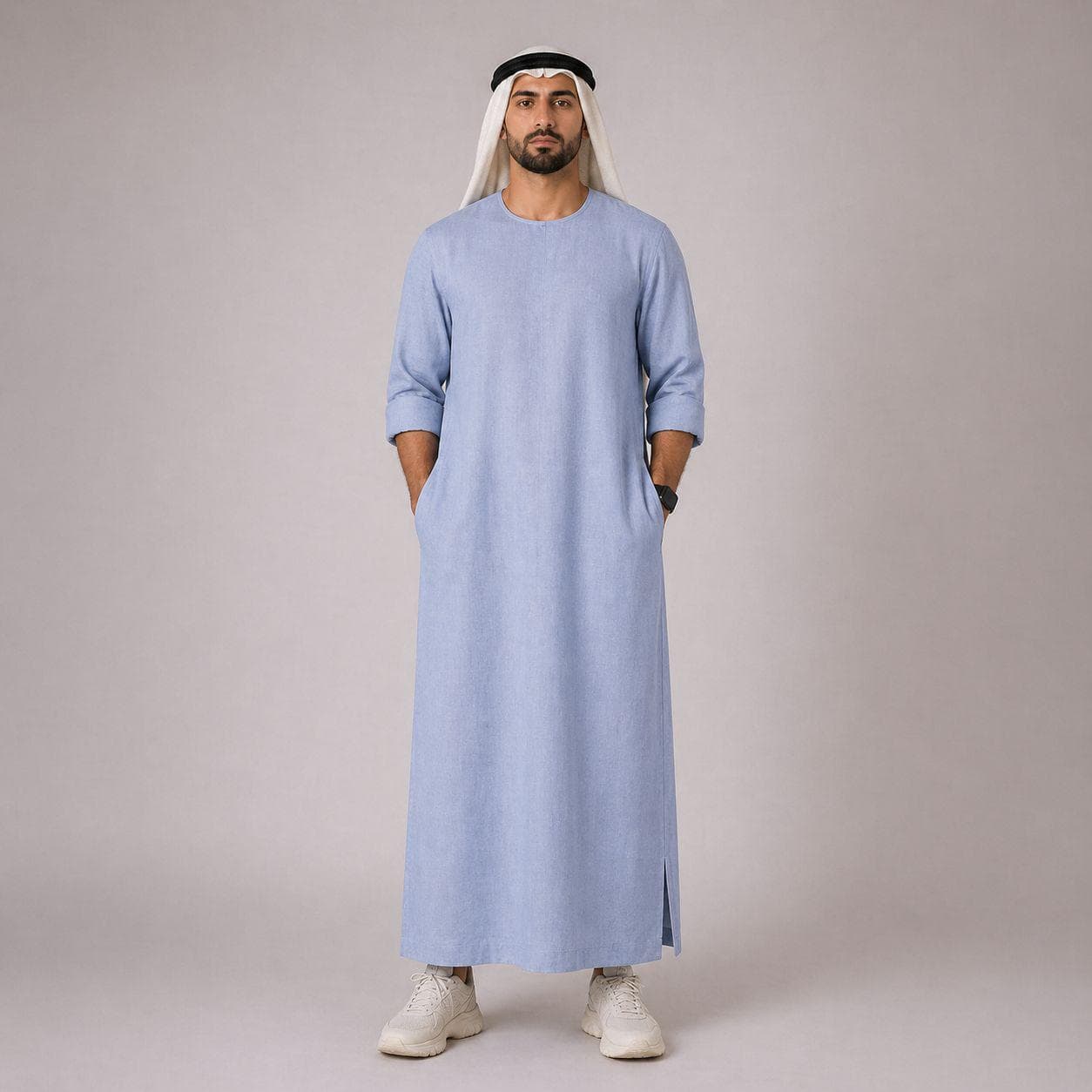 Belgian Linen Men's Thobe - Sky Color - Linen Dishdasha - Luxury Kurtas - Modest Eastern Menswear - image 3