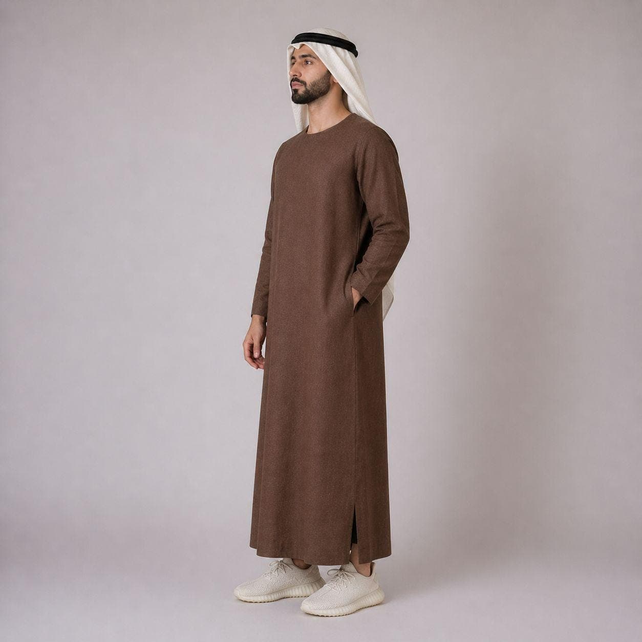 Belgian Linen Men's Kaftan - Brown Thobe - Dubai Kurtas - Abaya Shirt for Him - 30 Colors