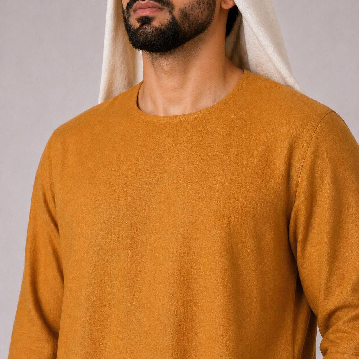 Belgian Linen Men's Thobe - Gold Color - Breathable Flax Wear - Designer Thobes - Modern Arab Clothing - image 5