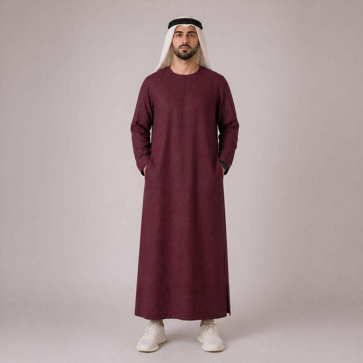 Belgian Linen Men's Kaftan - Burgundy Thobe - Breathable Linen Menswear - Summer Jubba - 30 Colors - image 3
