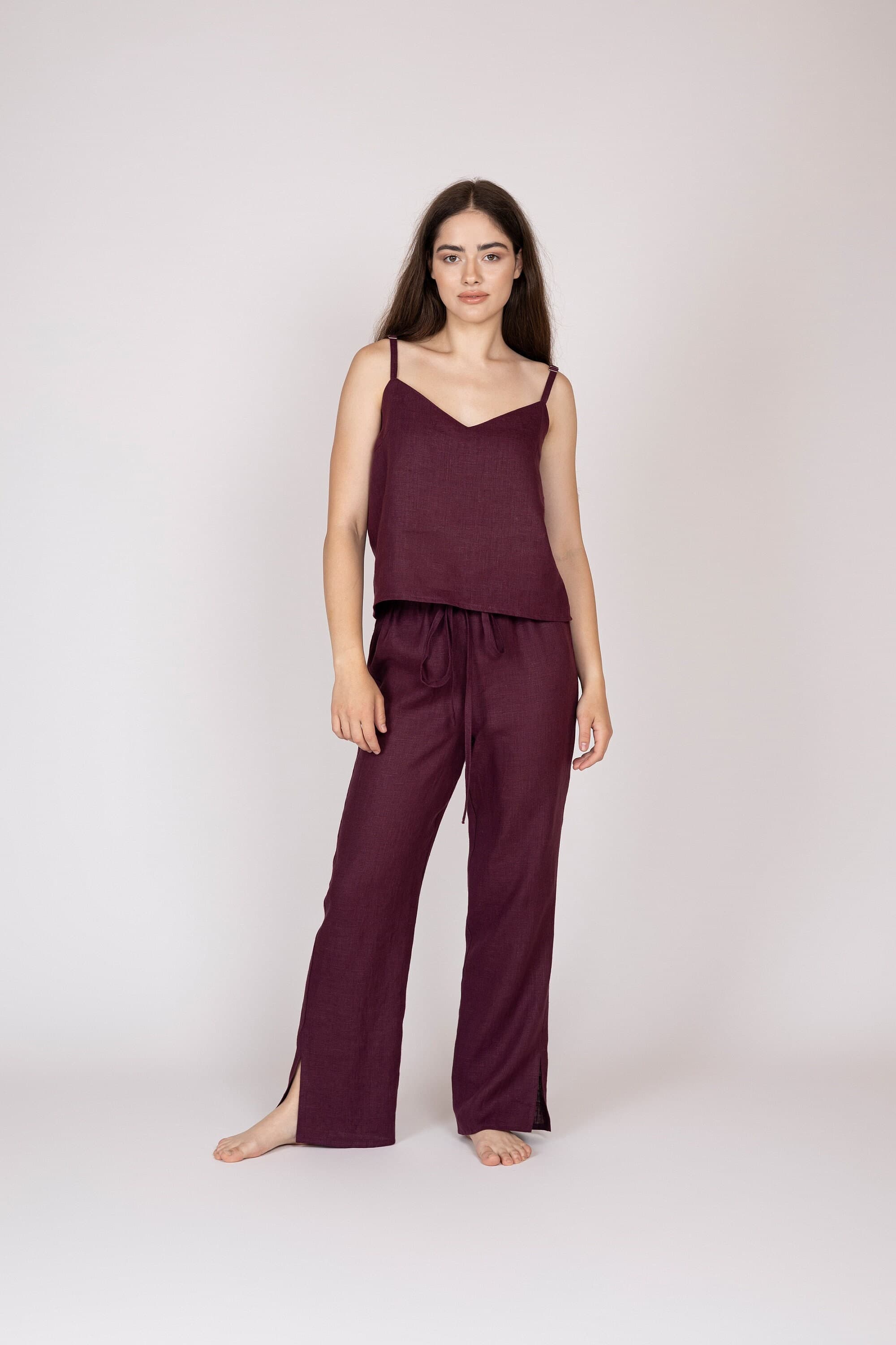 Belgian Linen Women's Casual Set - Flax Matching Top & Bottom Girls - Modern Design - 30 Colors - image 5