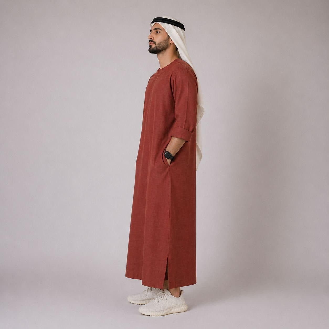 Belgian Linen Men's Thobe - Terracotta Color - Artisan Kaftan - Street Style Thobe - Comfort Kurta Men