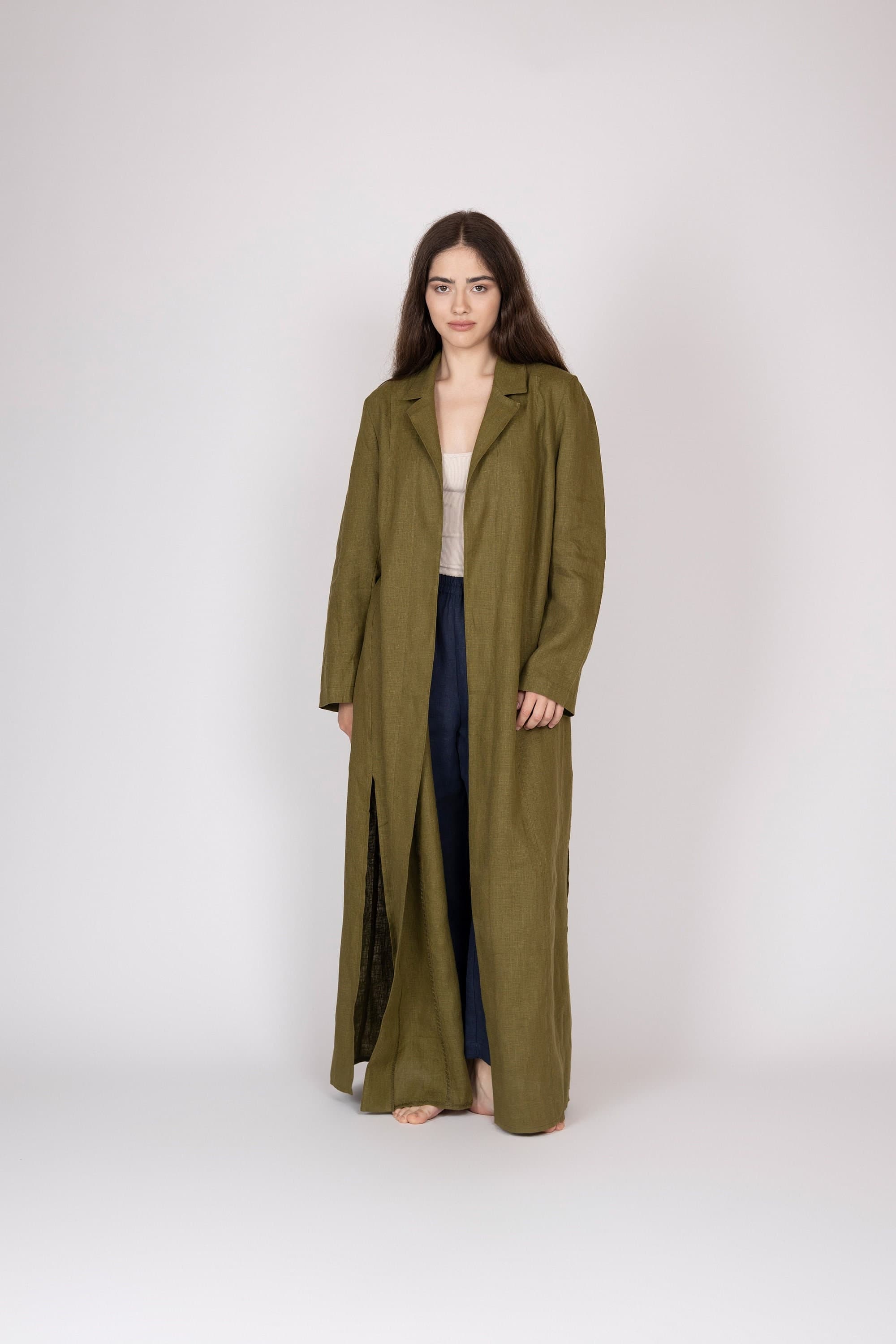 Belgian Linen Women's Coat - Women Long Flax Jacket - Linen Robes for Girls - 30 Colors - image 3