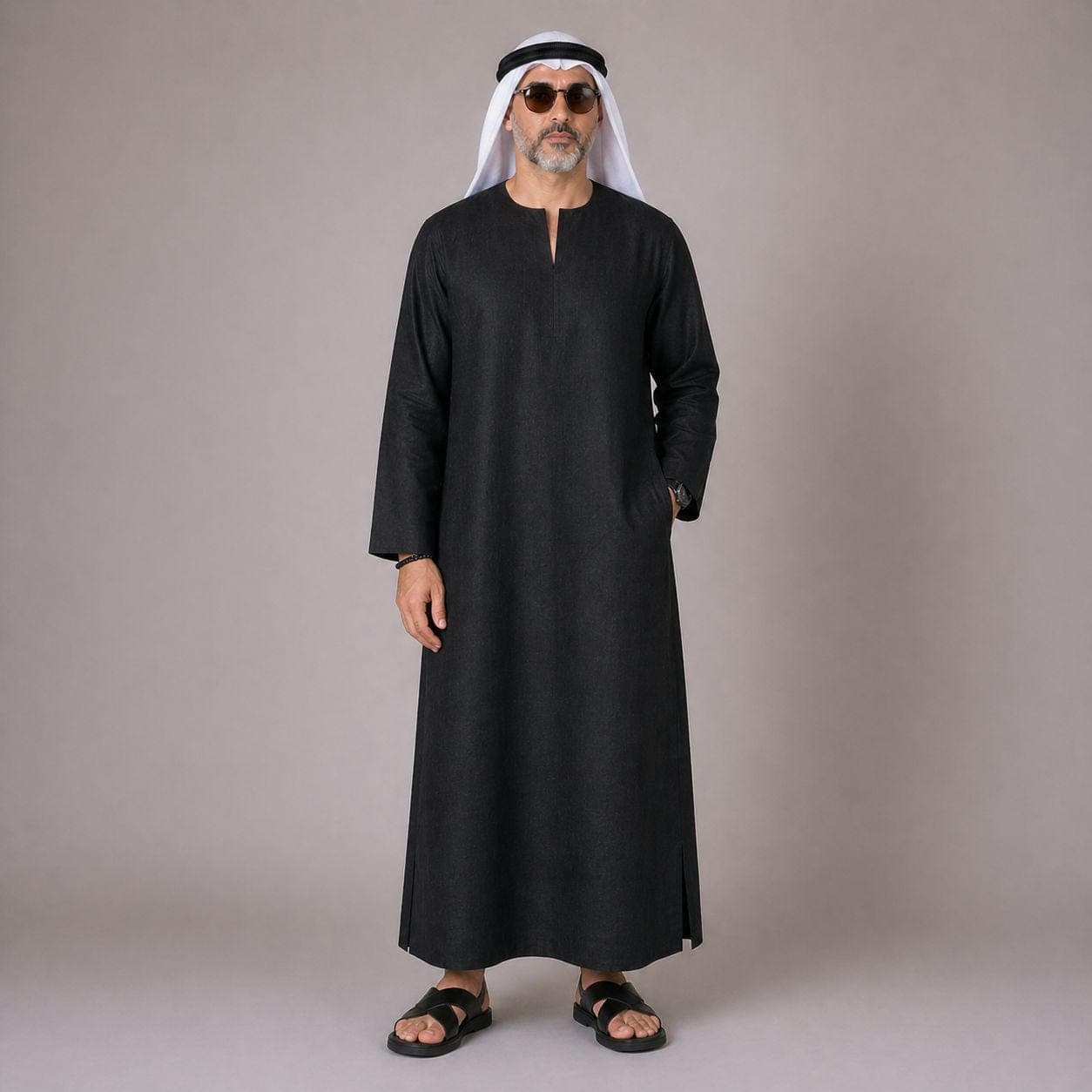 Belgian Linen Men's Kurta - Black Color - Formal Thobe for Man - Saudi Kaftan - Dubai Fashion
