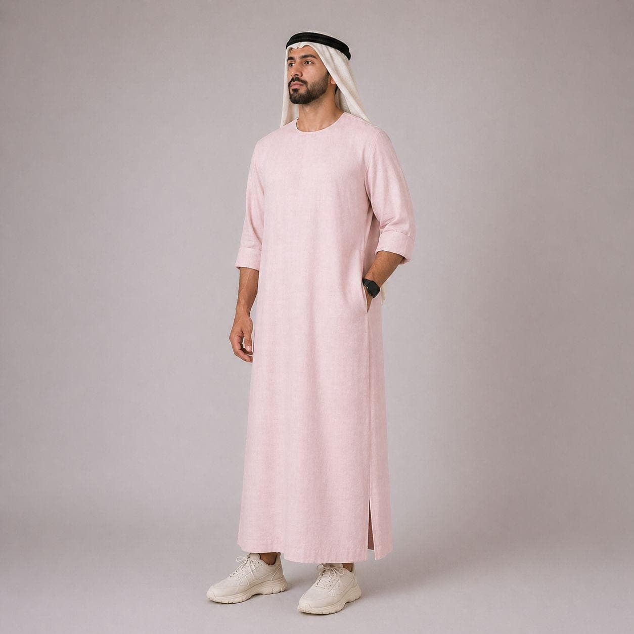 Belgian Linen Men's Kaftan - Pink Abaya for Man - Beach Thobe  - Casual Jubba - 30 Colors - image 3