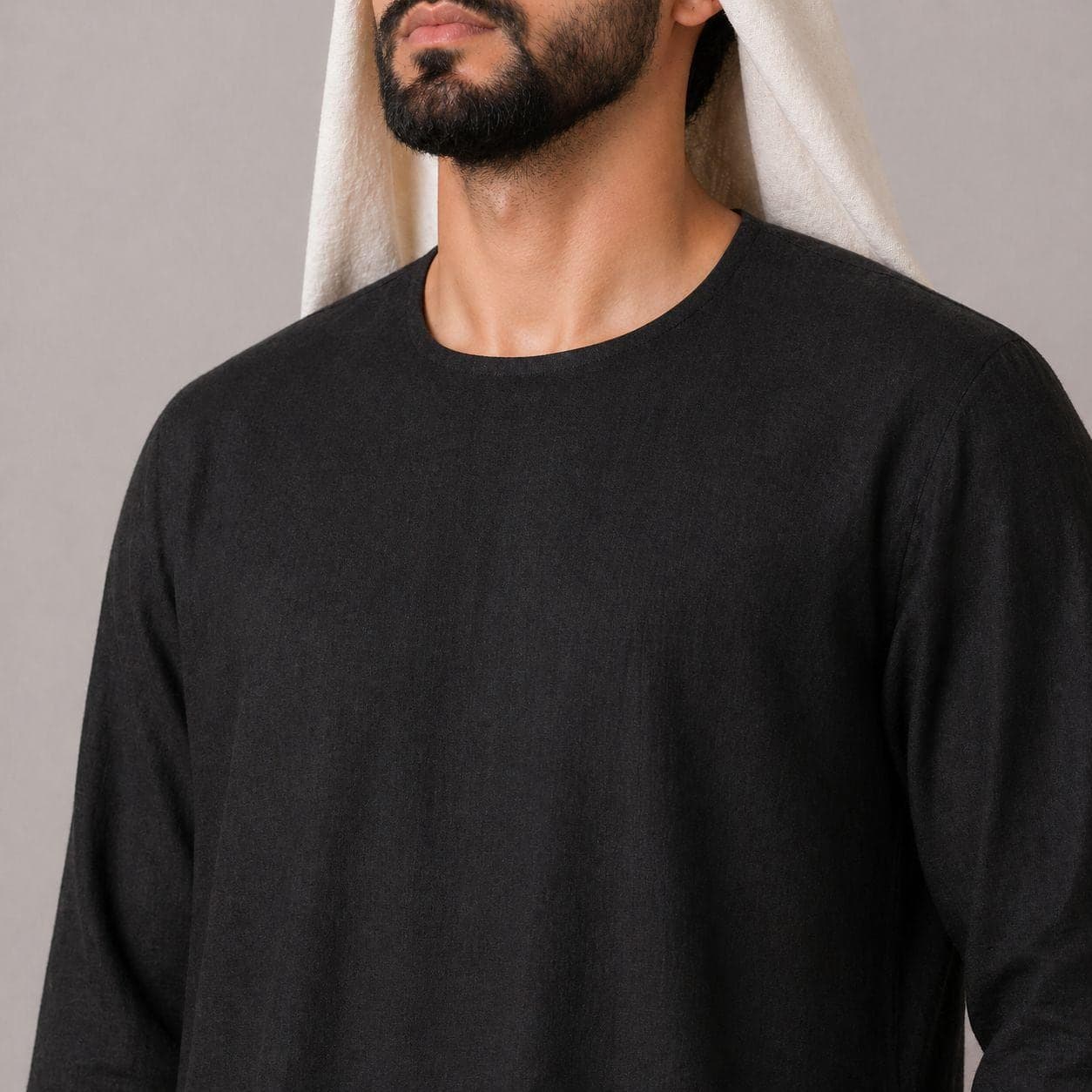 Belgian Linen Men's Thobe - Black Color - Islamic Robe - Basic Casual Kaftan - Traditional Man Kurta - image 4