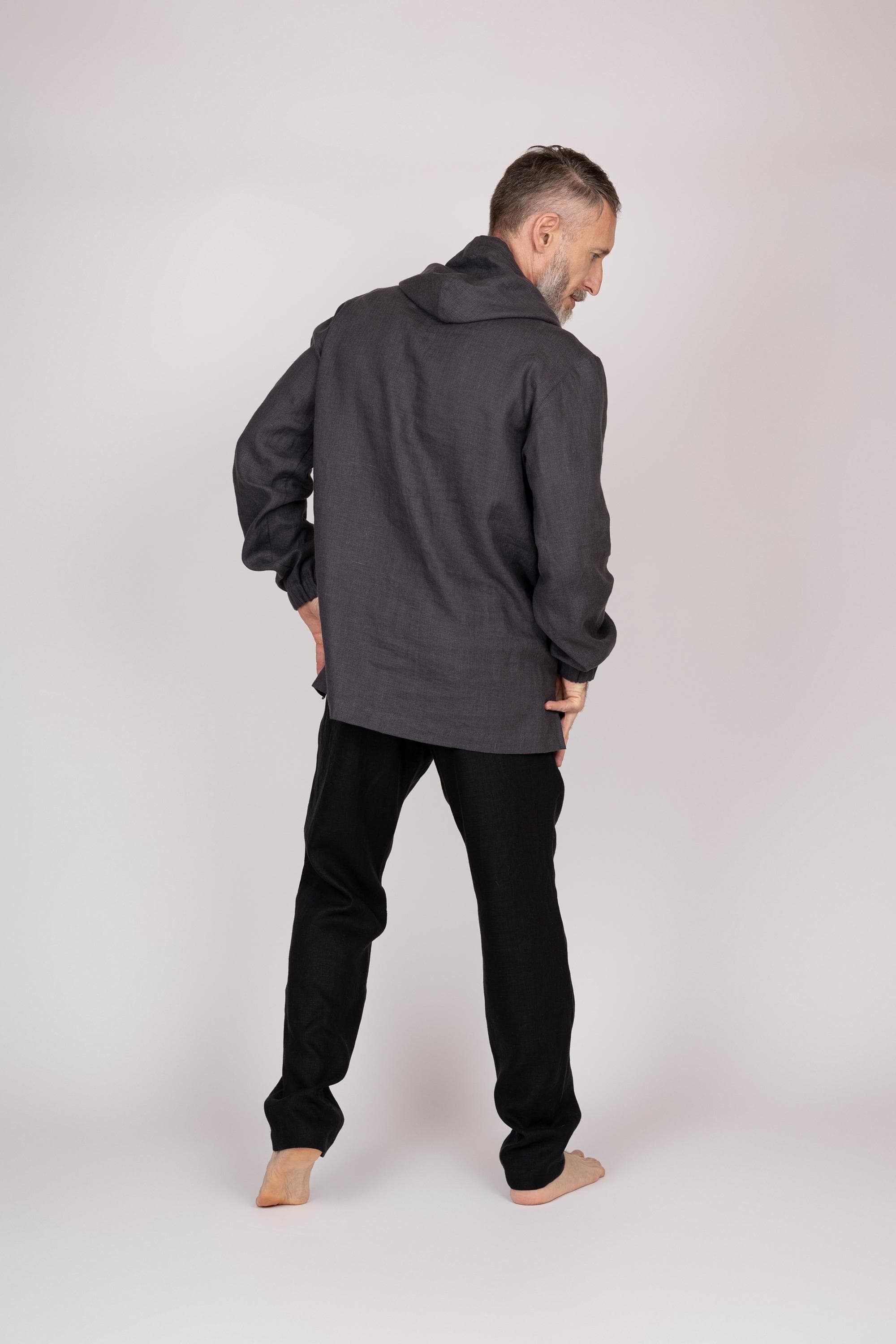 Belgian Linen Men's Hoodie - Elastic Cuff Sleeves - Blouson Sleeve Shirt - Boys Pullover - 30 Colors - image 4