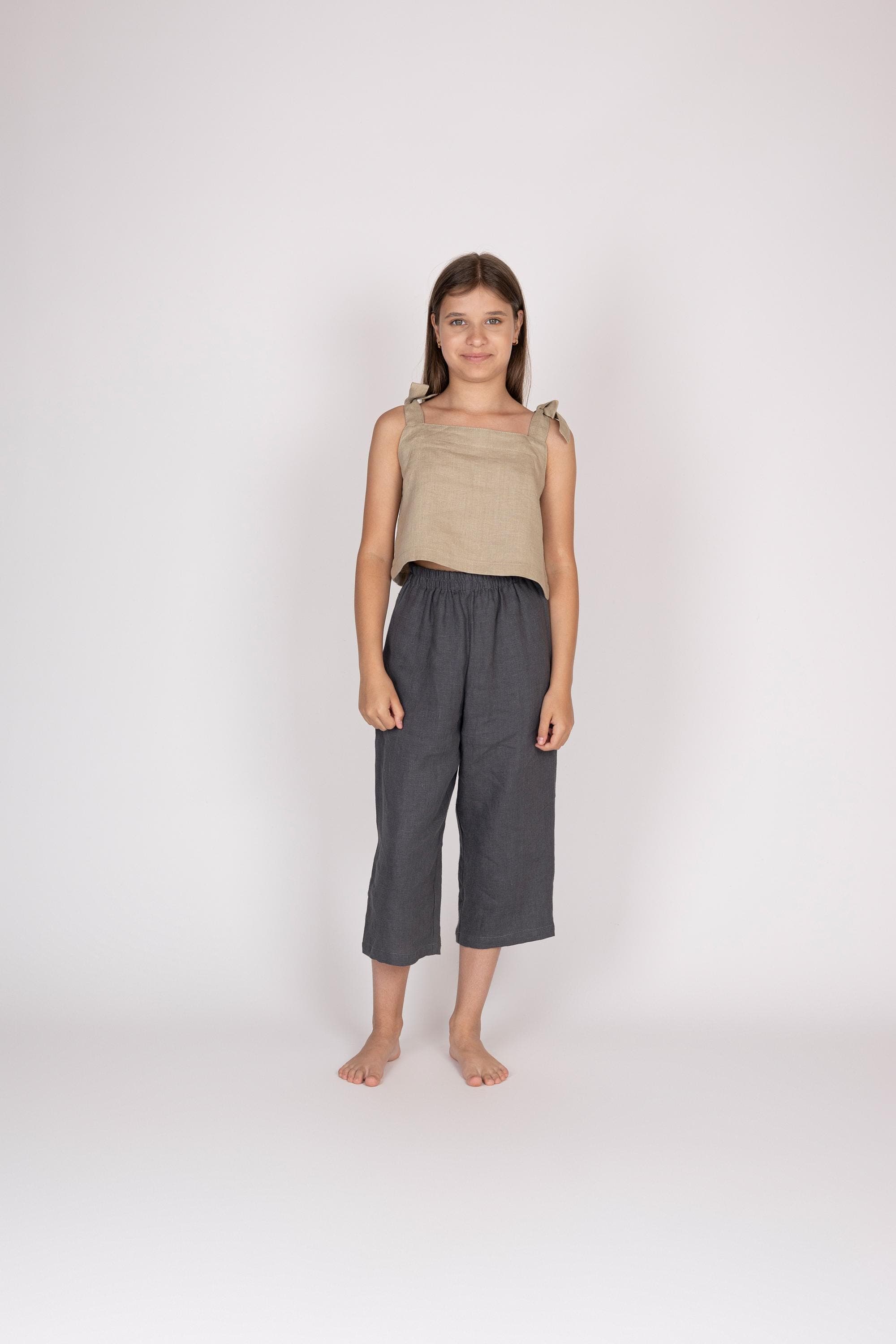 Belgian Linen Kids Crop Top - Sleeveless Tee for Children - Designer Tops - 30 Colors