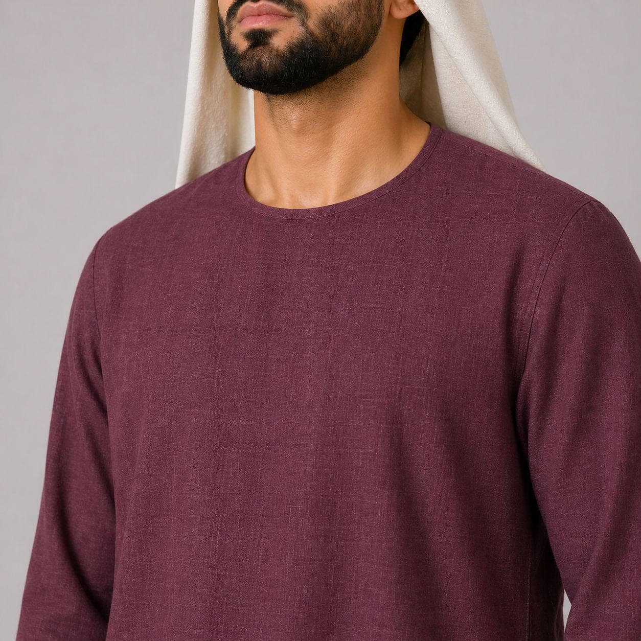 Belgian Linen Men's Thobe - Wine Color - Classic Jubba - Desert Kandura - Luxury Kaftan for Men - image 4