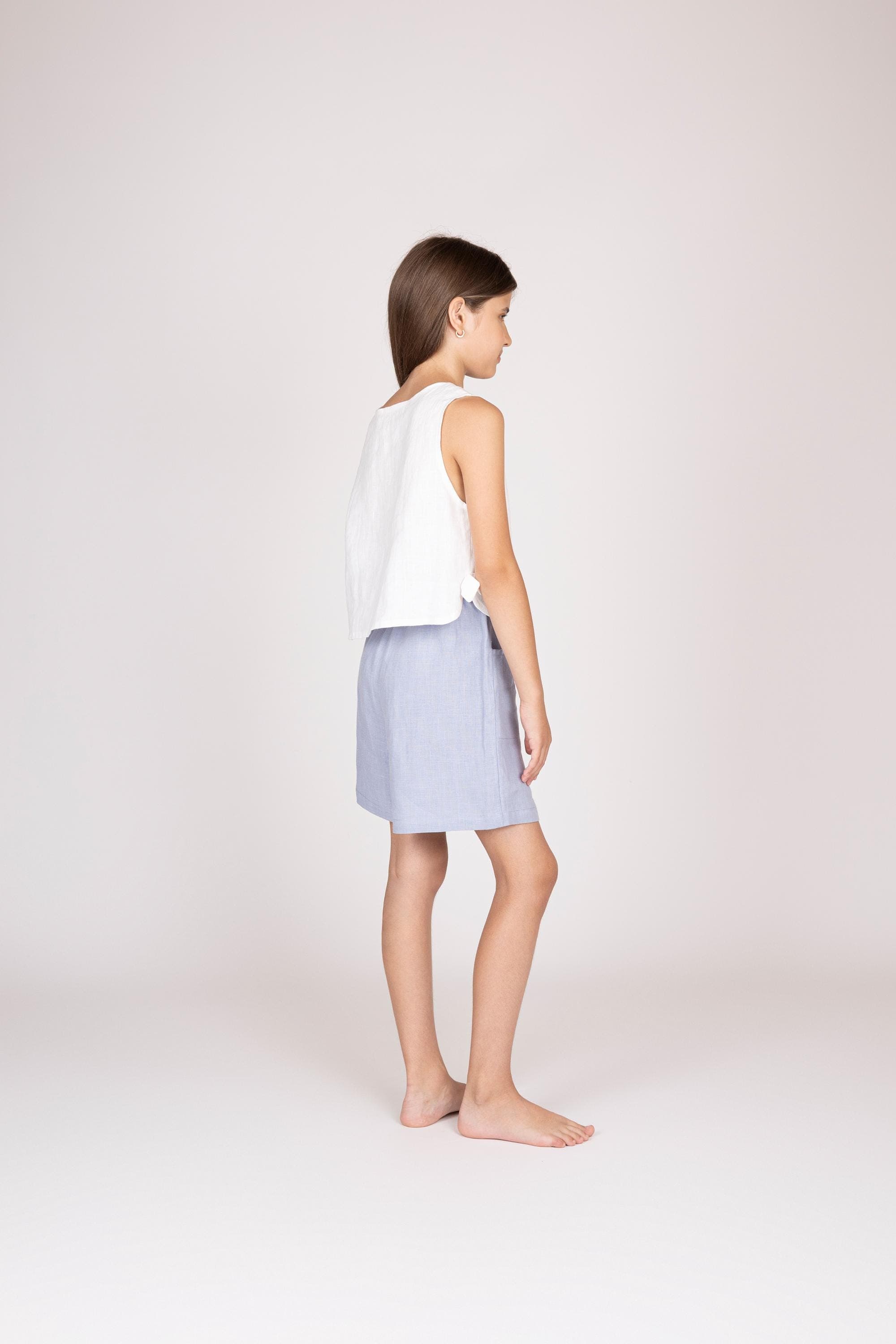 Belgian Linen Kids' Short Top - White Stone Washed - Cropped No Sleeve Shirt - 30 Colors - image 4