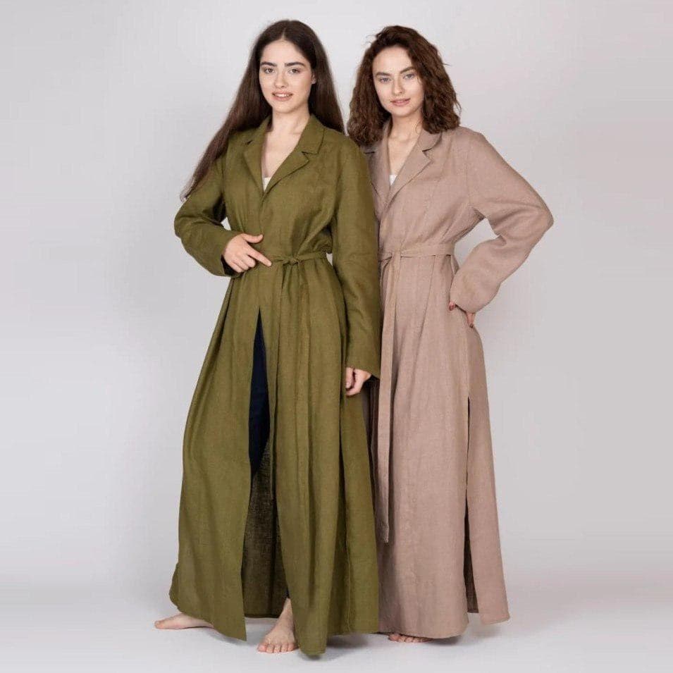 Belgian Linen Women's Coat - Women Long Flax Jacket - Linen Robes for Girls - 30 Colors