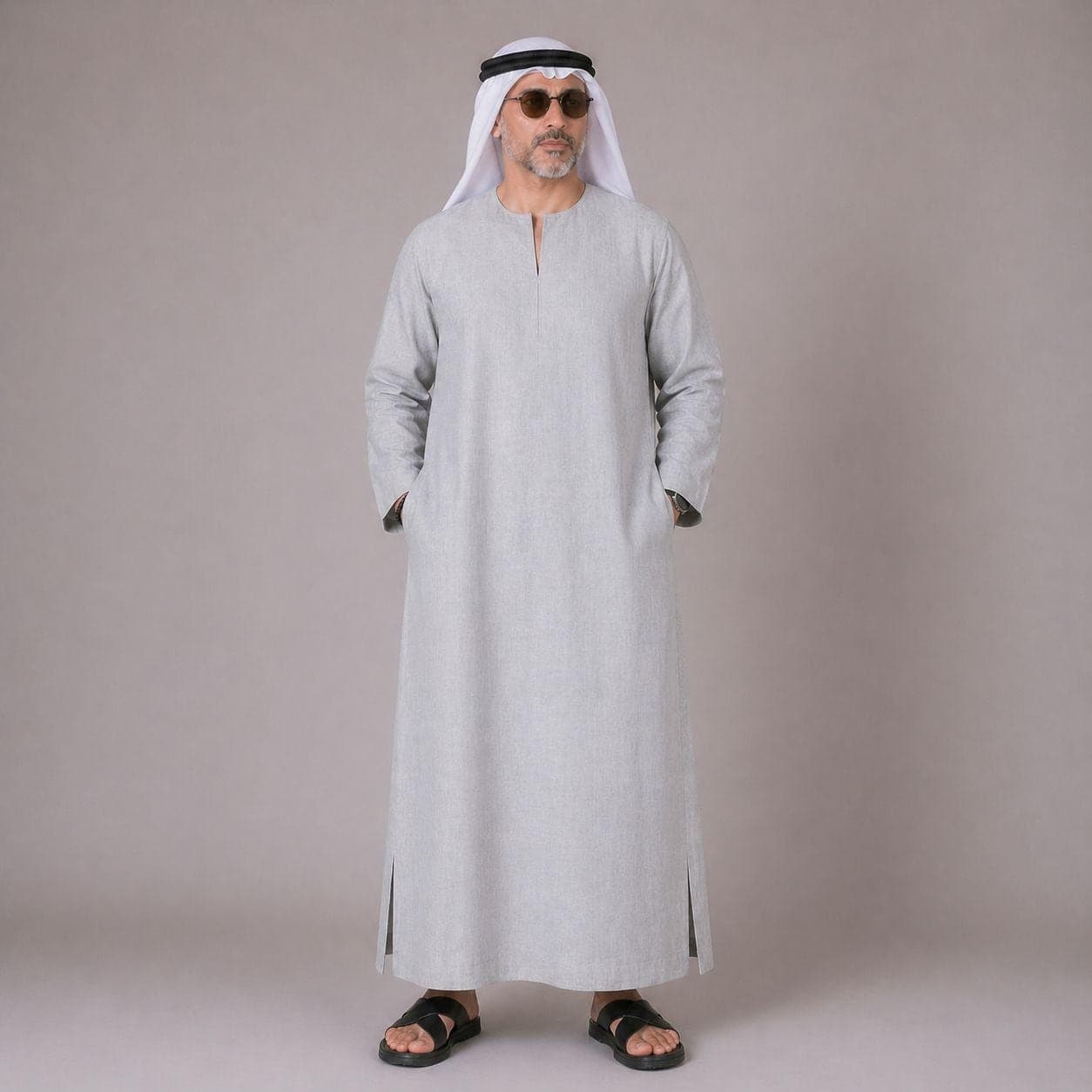 Belgian Linen Men's Kurta - Smoke Color - Light Grey Kaftans - Thobe Linen - Arabian Kurtas