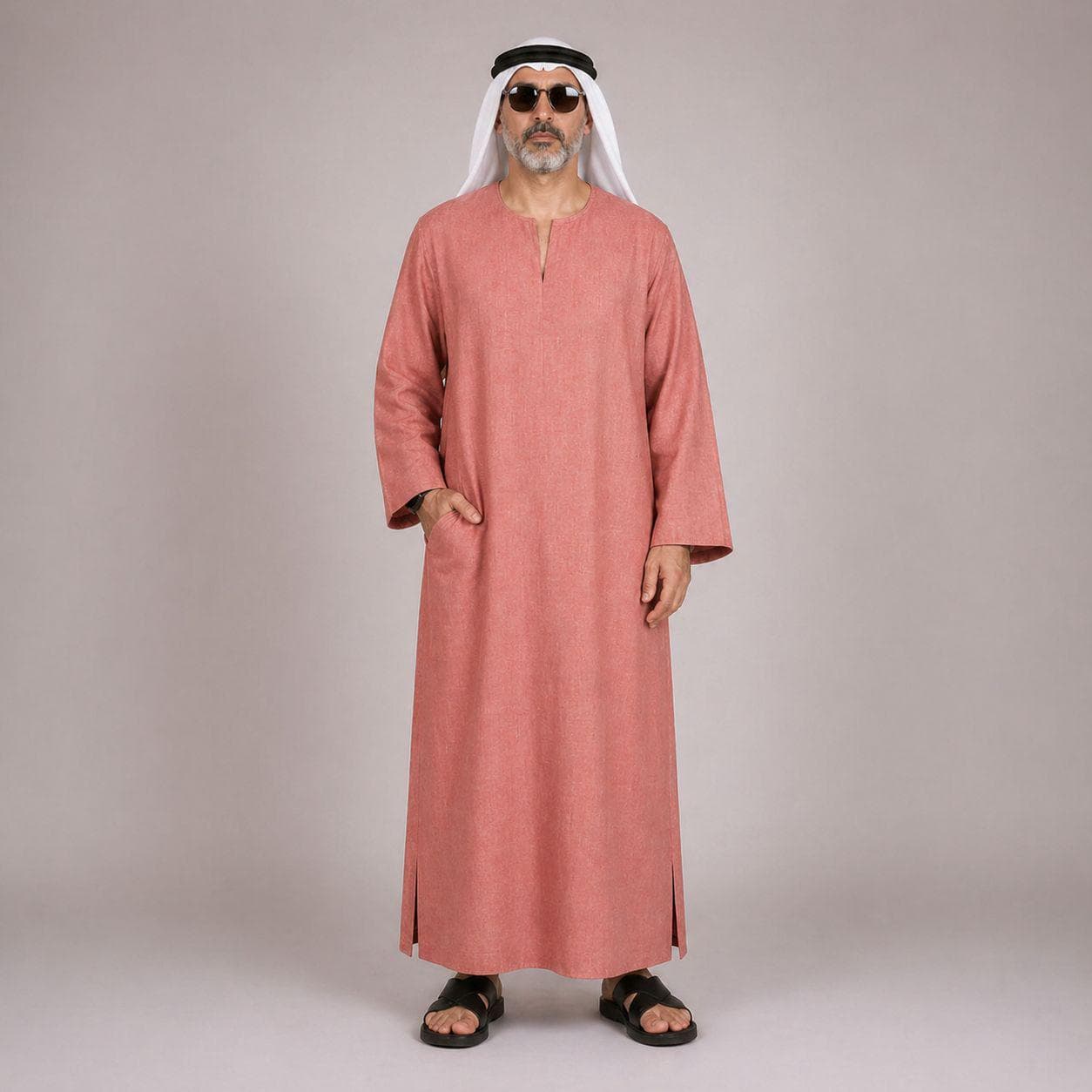 Belgian Linen Men's Kurta - Rose Color - Royal Pink Kaftans - Bright Thobe - Summer Kaftan - image 3