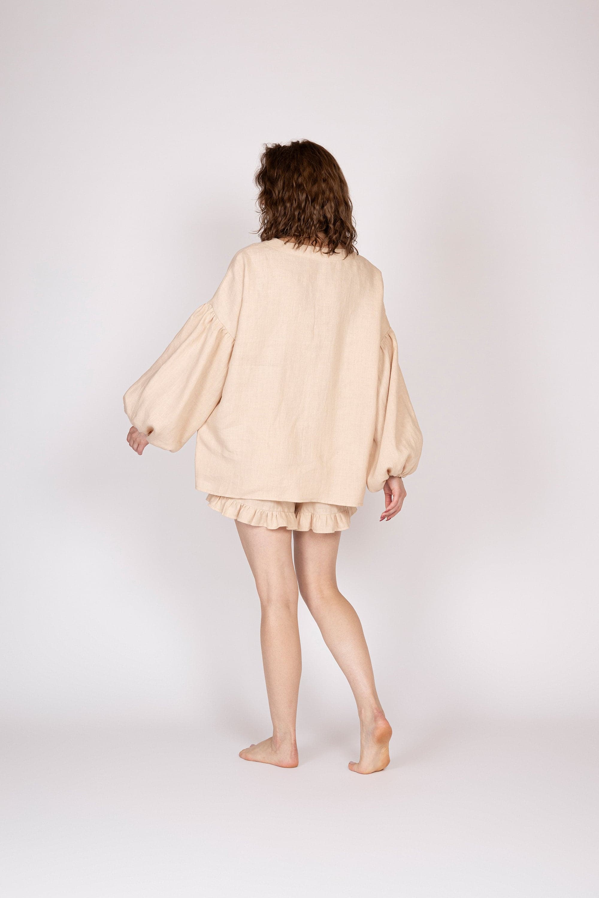 Belgian Linen Women's Vacation Set - Casual Top & Shorts - Sand Flax Natural Fabric - 30 Colors - image 4