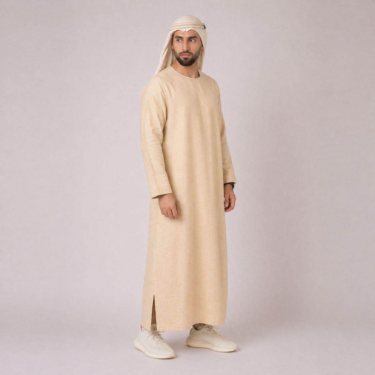 Belgian Linen Men's Thobe - Sand Color - Classic Kaftan - Desert Menswear - Luxury Kurtas for Men - image 4