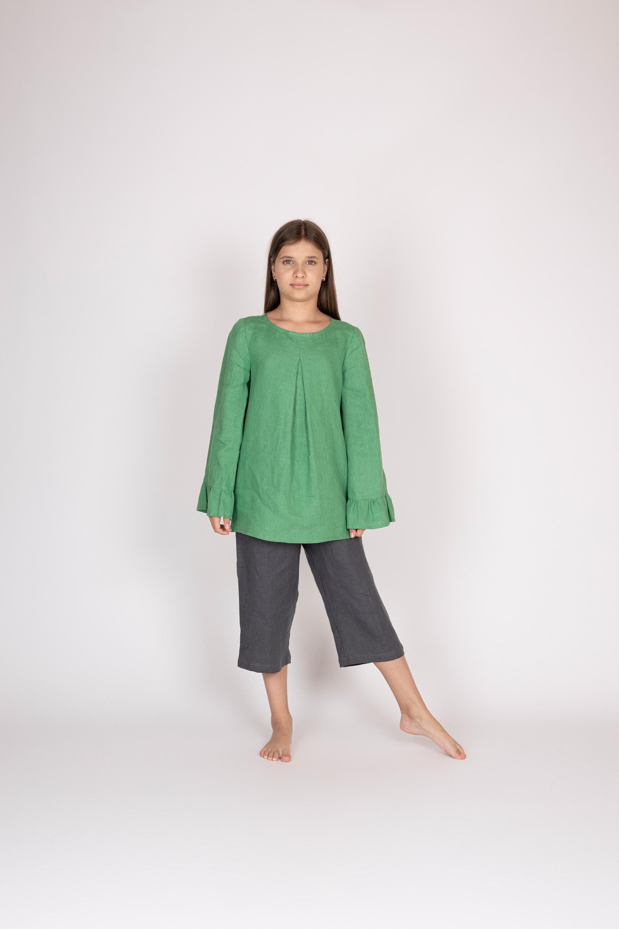 Belgian Linen Kids Oversized Shirt - Long Sleeve Shirts - A Style Full Size Tops - 30 Colors