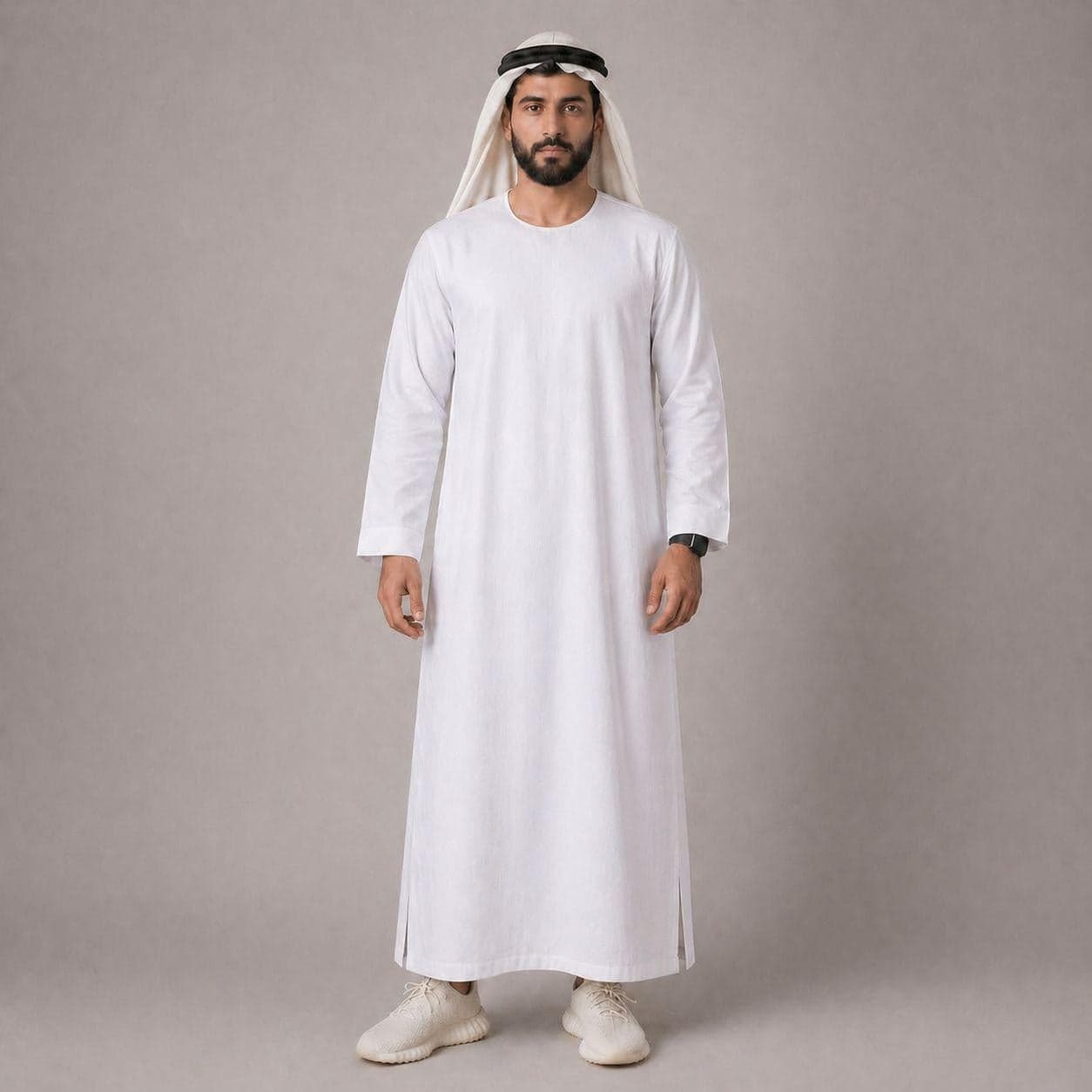 Belgian Linen Men's Thobe - White Color - Casual Kaftan for Man - Saudi Kurtas - Dubai Style - image 3