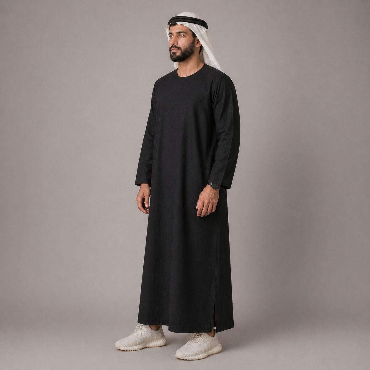 Belgian Linen Men's Thobe - Black Color - Islamic Robe - Basic Casual Kaftan - Traditional Man Kurta - image 3