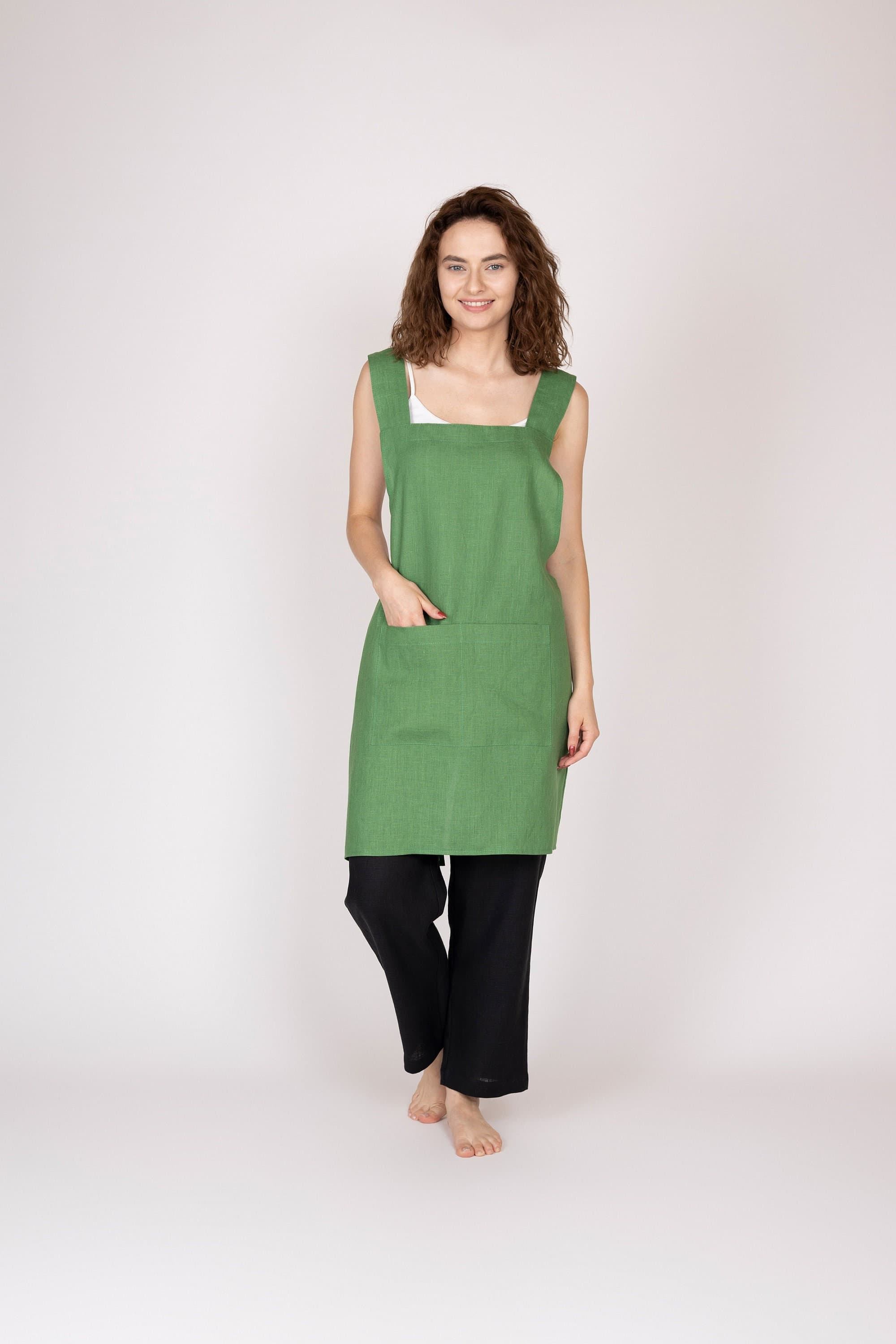 Belgian Linen Women's Japanese Apron - Cross Back Style - Cooking Pinafore - 30 Colors