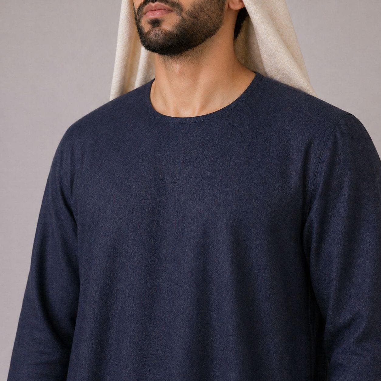 Belgian Linen Men's Thobe - Navy Color - Modern Kurta Men - Emirati Dishdasha - Mens Bisht Robe - image 4