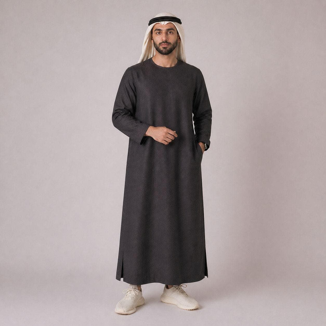 Belgian Linen Men's Thobe - Graphite Color - Linen Jubbah - Long Kurta Men - Gray Thobes - image 3