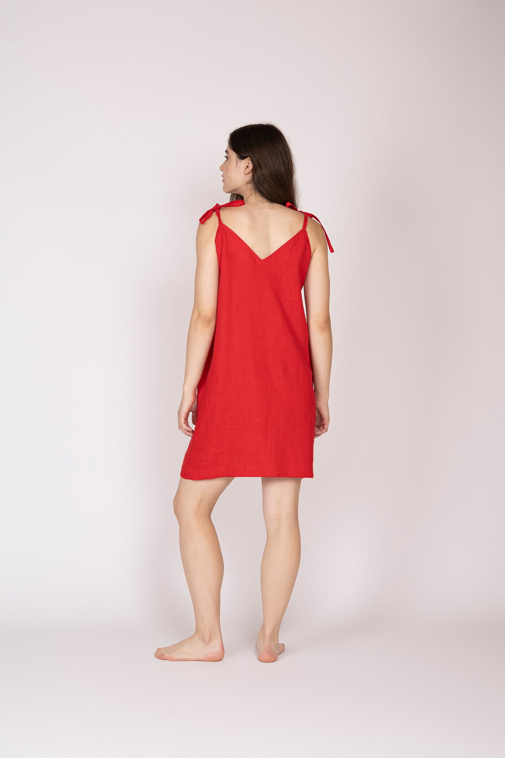 Belgian Linen Slip Dress - Adjustable Spaghetti Strap Cami Pinafore - Red Dresses - 30 Colors