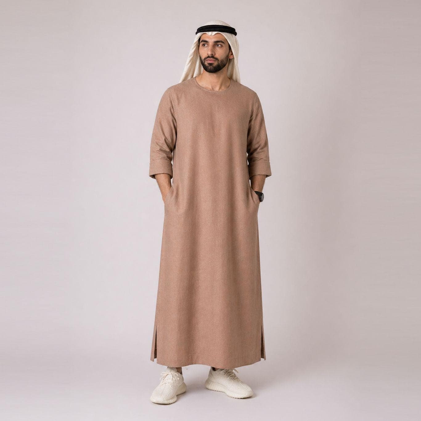 Belgian Linen Men's Thobe - Cappuccino Color - Islamic Kurta - Ethnic Kaftan - Wedding Thobe Men - image 3