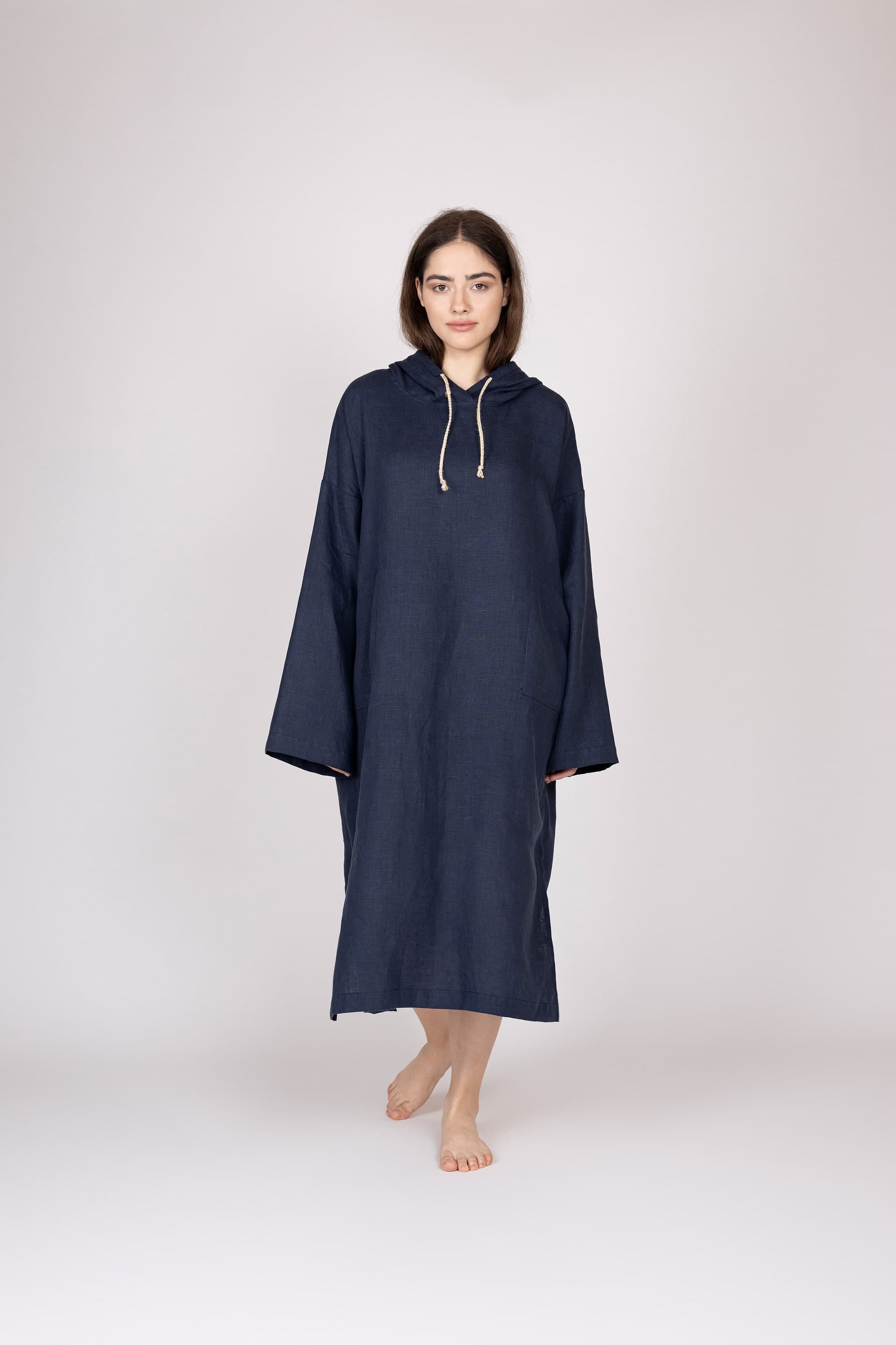 Belgian Linen Hooded Dress - Long Sleeve Tunic - Evening Beach Cover Up - 30 Colors