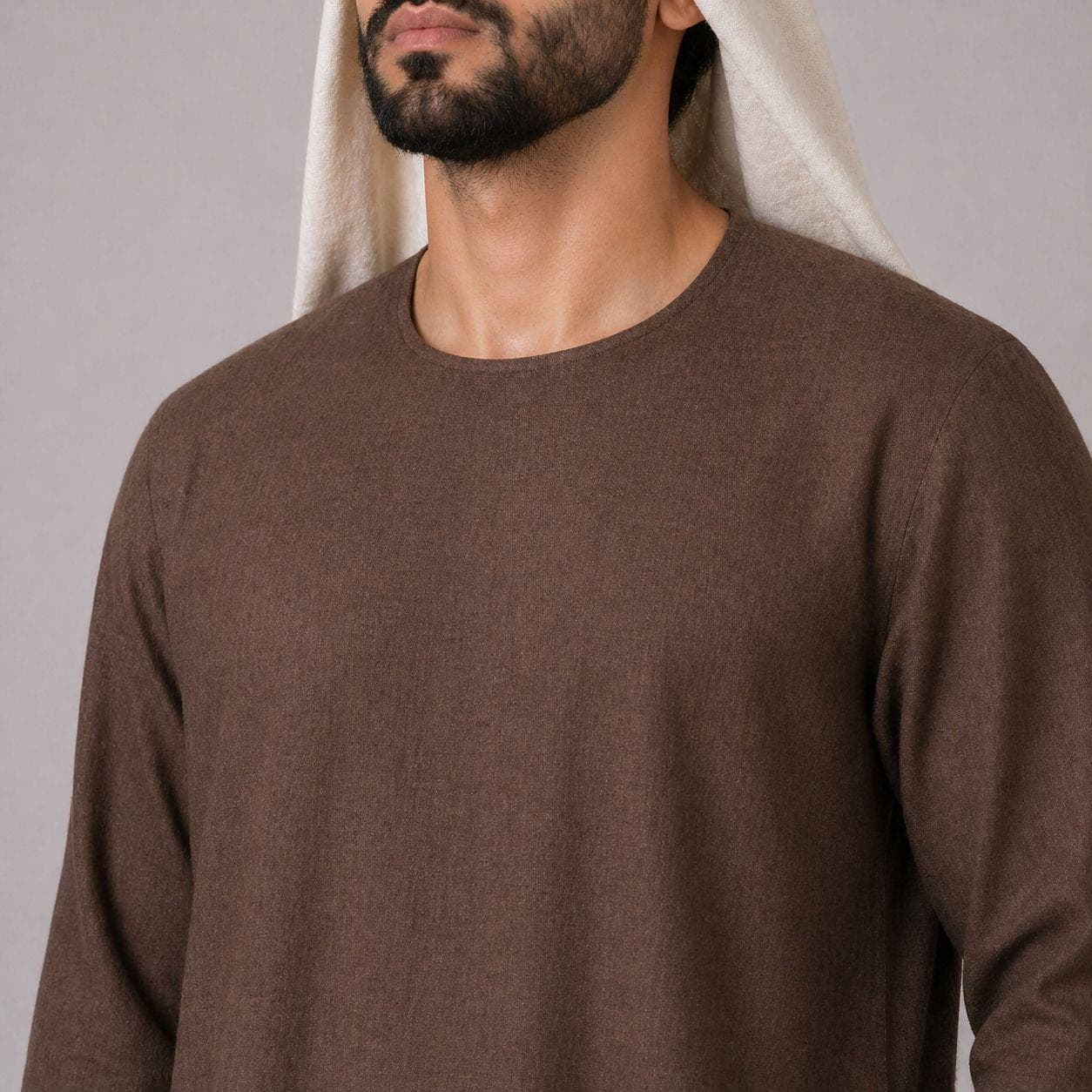 Belgian Linen Men's Kaftan - Brown Thobe - Dubai Kurtas - Abaya Shirt for Him - 30 Colors - image 4