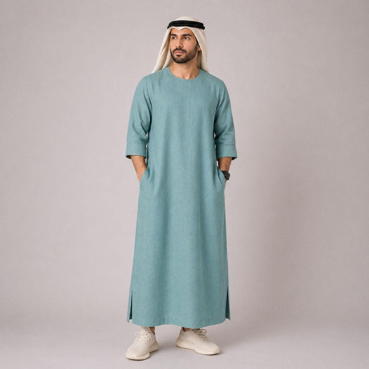 Belgian Linen Men's Kaftan - Luxury Kurtas Thobe - Traditional Abayas Dress for Man - 30 Colors - image 3