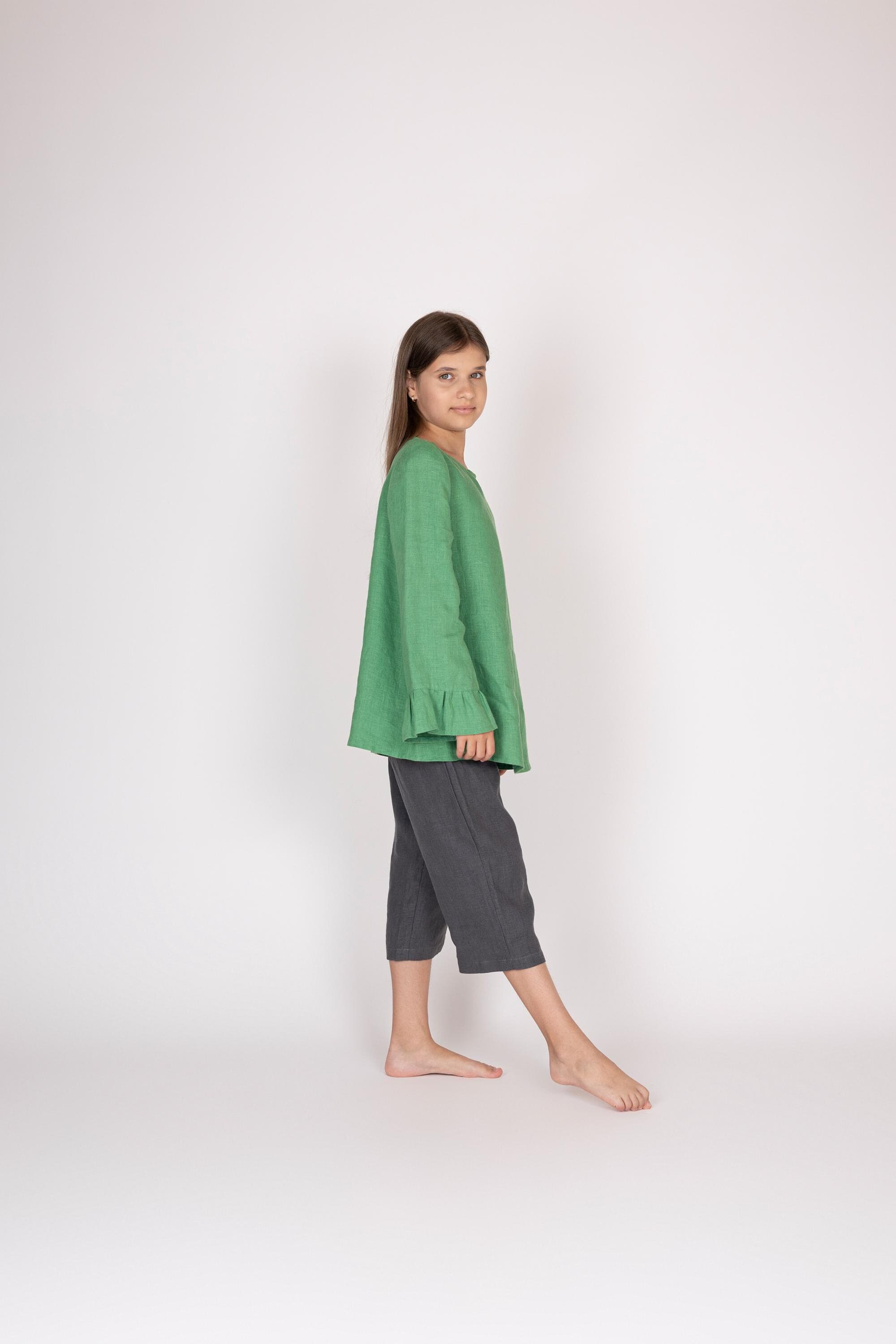 Belgian Linen Kids Oversized Shirt - Long Sleeve Shirts - A Style Full Size Tops - 30 Colors - image 3