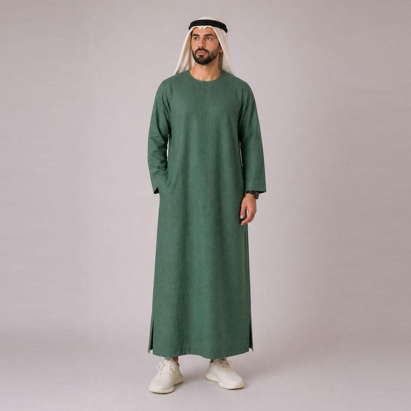 Belgian Linen Men's Thobe - Emerald Color - Relaxed Fit Thobes - Soft Linen Kaftan - Daily Kurta - image 3