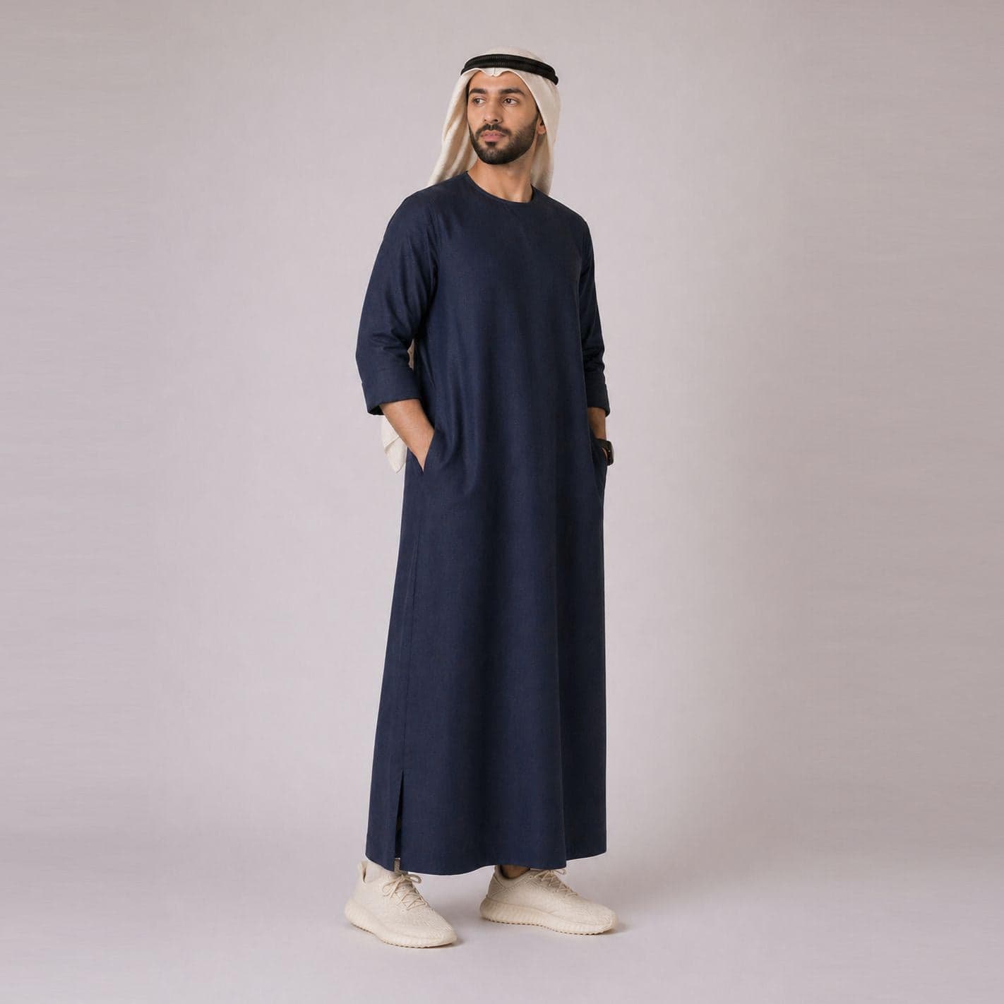 Belgian Linen Men's Kaftan - Royal Navy Kurta Thawb - Muslim Outfit - Men Abaya - 30 Colors - image 3