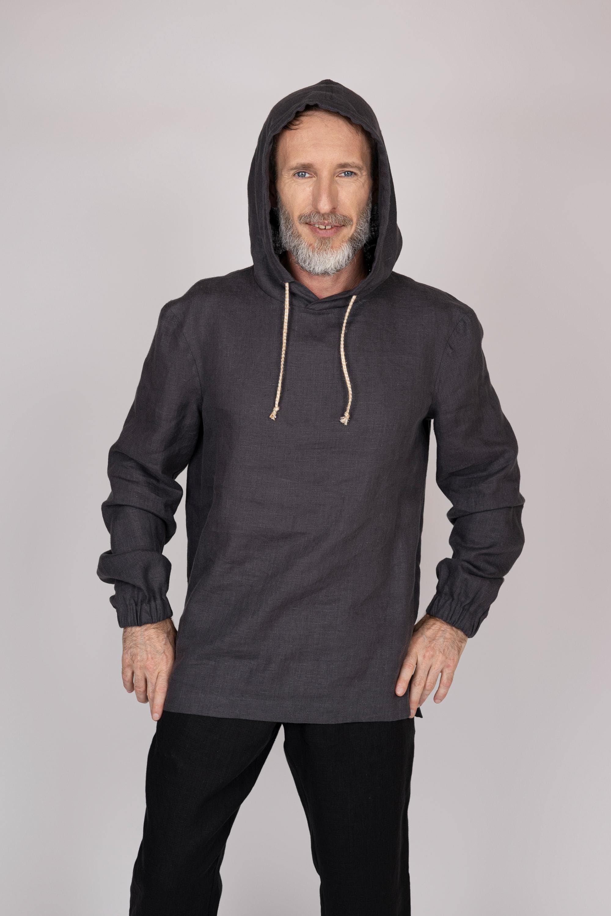 Belgian Linen Men's Hoodie - Elastic Cuff Sleeves - Blouson Sleeve Shirt - Boys Pullover - 30 Colors - image 5
