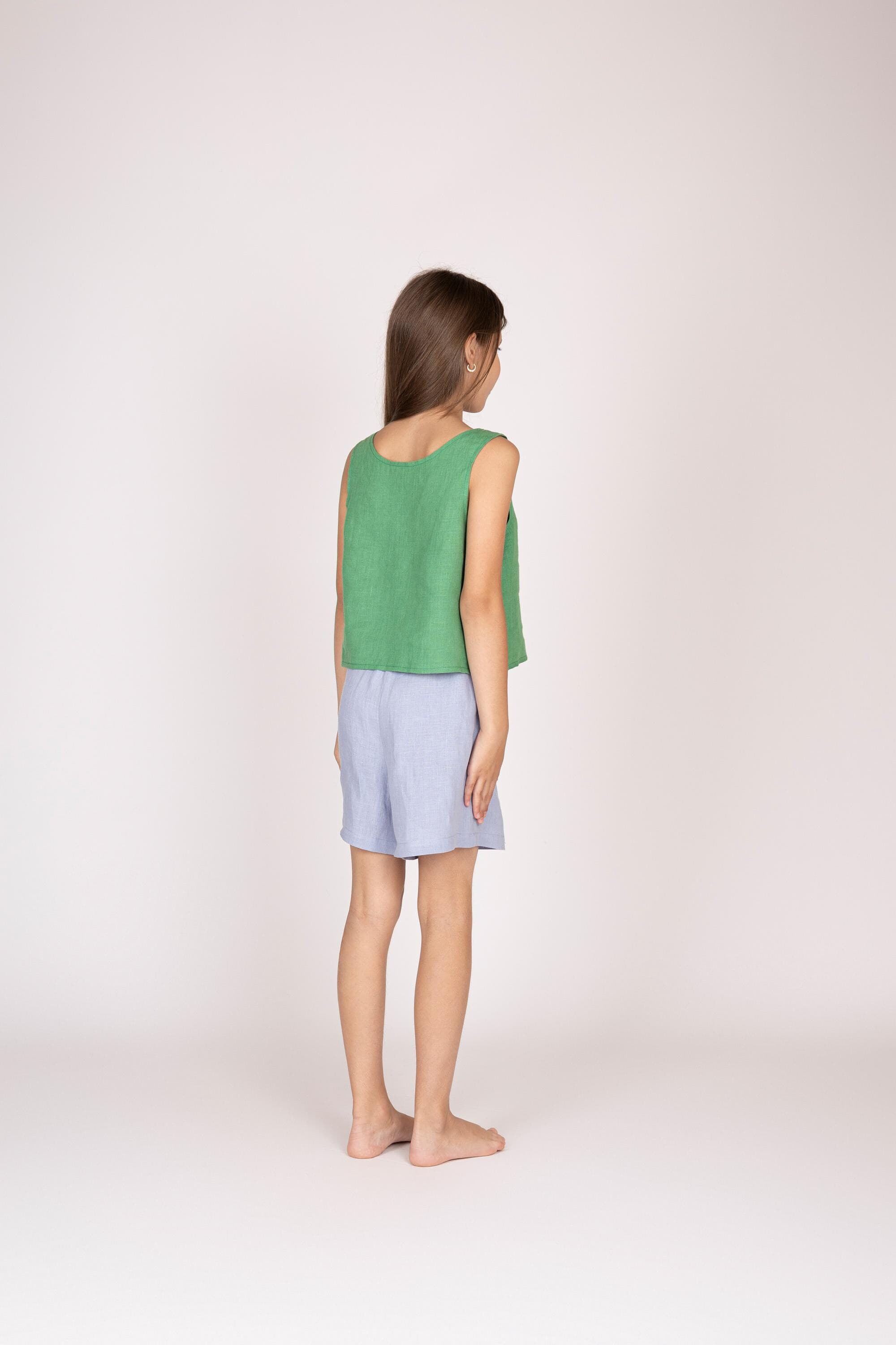 Belgian Linen Kids Minimalist Top - Simple & Basic Shirt for Girls - Crop Tops - 30 Colors - image 4